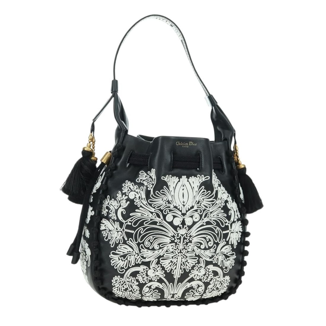Christian Dior black leather shoulder bag with gold tone hardware: Christian Dior black leather shoulder bag with gold tone hardware Authentic Christian Dior shoulder bag in black leather with gold-tone accents. Made in Italy, this women's bag features a structured s