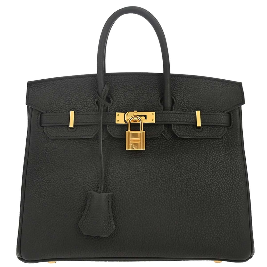 Hermes Birkin 25 Black Togo Leather Top Handle Bag: Hermes Birkin 25 Black Togo Leather Top Handle Bag Hermes Birkin 25 handbag in black Togo leather with a flap turnlock closure and double handles. This top handle bag features bottom studs and interio