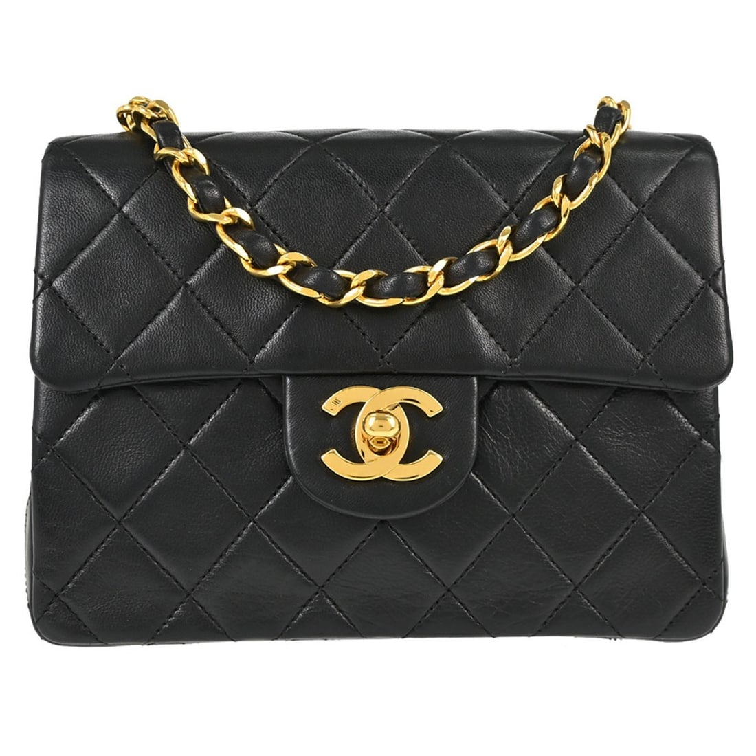 CHANEL Classic Flap Mini Square Shoulder Bag Black Lambskin: CHANEL Classic Flap Mini Square Shoulder Bag Black Lambskin Chanel Classic Flap Mini Square shoulder bag in black lambskin leather with signature matelasse quilting and a flap turnlock closure. Design