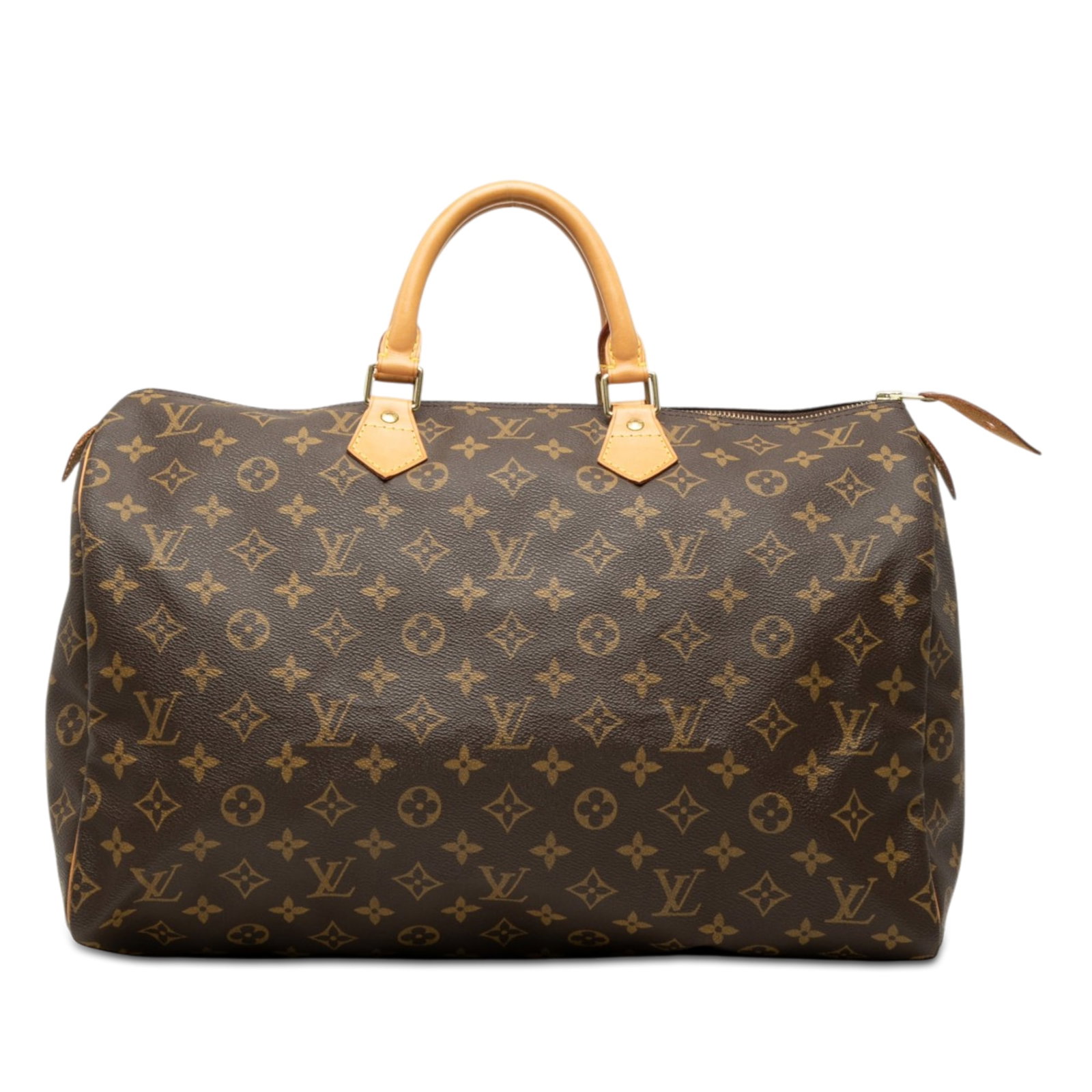 Louis Vuitton Speedy 40 Monogram Canvas Handbag: Louis Vuitton Speedy 40 Monogram Canvas Handbag Louis Vuitton Monogram Speedy 40 handbag crafted with a monogram canvas body, rolled vachetta leather handles, a top zip closure, and an interior slip p