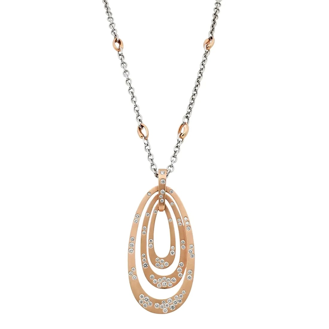 Crivelli 18K two tone gold diamond pendant necklace 2.21ctw: Crivelli 18K two tone gold diamond pendant necklace 2.21ctw Authentic Crivelli pendant necklace featuring a layered openwork design accented with pave-set round brilliant-cut natural diamonds. Crafted