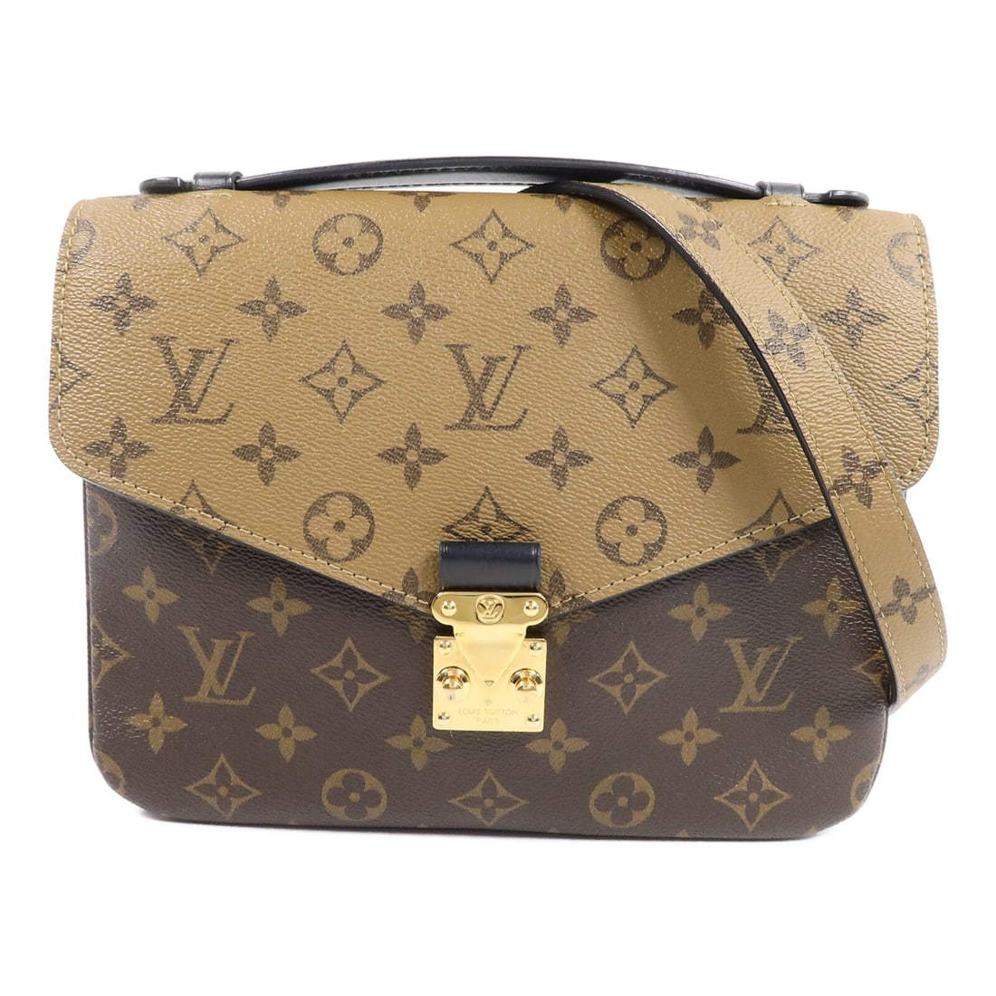 Louis Vuitton Pochette Metis M44876 2 Way Bag Monogram Reverse: Louis Vuitton Pochette Metis M44876 2 Way Bag Monogram Reverse Louis Vuitton Pochette Metis 2 Way Shoulder Bag in Brown, model M44876, made from Monogram Reverse and PVC coated canvas. It features a f