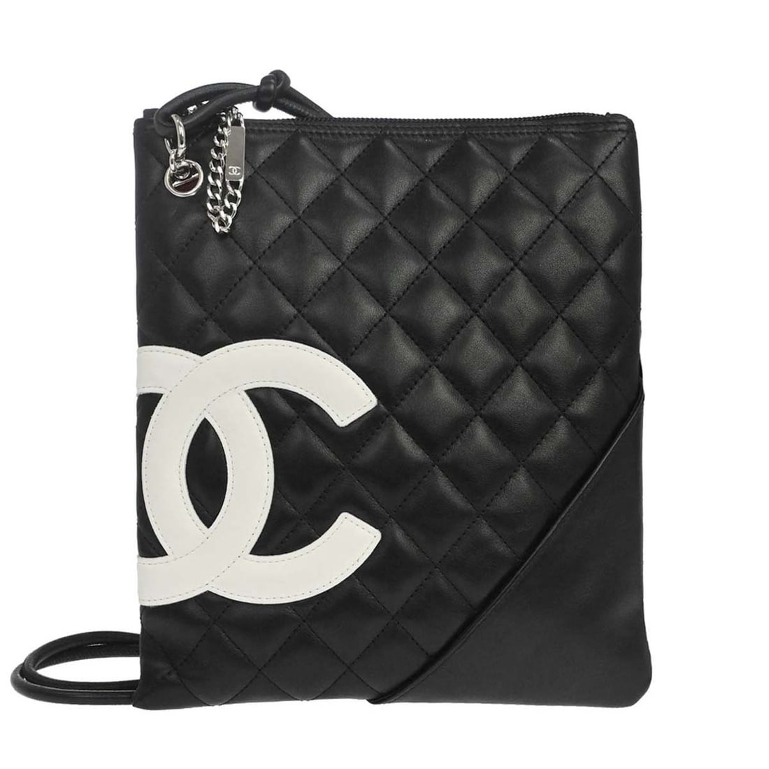 CHANEL Cambon Ligne black calfskin crossbody bag: CHANEL Cambon Ligne black calfskin crossbody bag Chanel Cambon Ligne shoulder bag in black calfskin leather with a quilted matelasse finish. It features a zipper closure, silver-tone hardware, a black