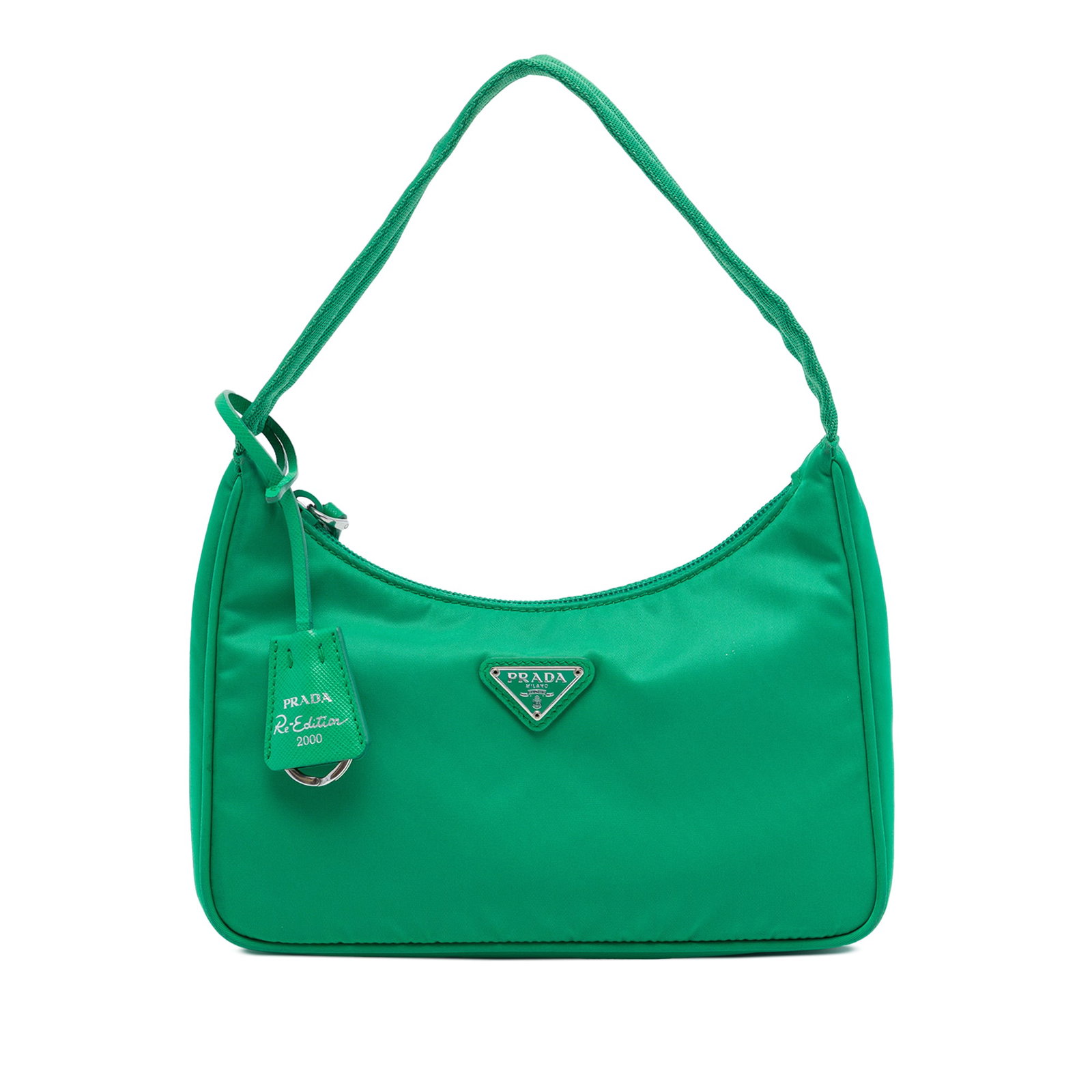 Prada Re Edition 2000 Mini Tessuto Nylon Shoulder Bag: Prada Re Edition 2000 Mini Tessuto Nylon Shoulder Bag Prada Mini Tessuto Re Edition 2000 shoulder bag in green fabric with a flat shoulder strap and top zip closure. Made in Italy. Condition AB with s