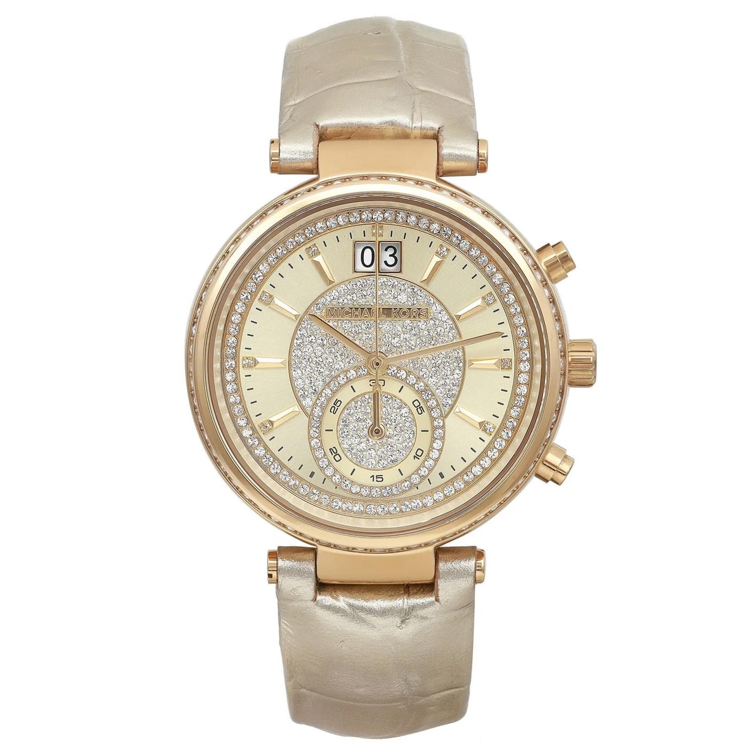 Michael Kors Sawyer womens quartz watch champagne dial leather strap (1 of 6)