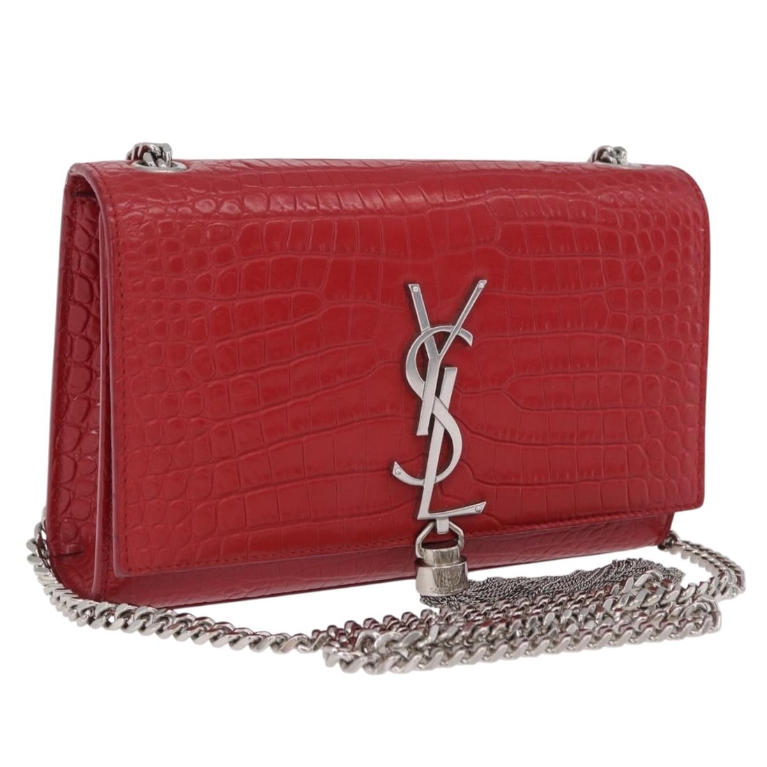 SAINT LAURENT Kate Red Leather Shoulder Bag with Dust Bag: SAINT LAURENT Kate Red Leather Shoulder Bag with Dust Bag Saint Laurent Chain Kate shoulder bag in red leather with silver-tone accents. Made in Italy, this women's shoulder bag includes a dust bag. C