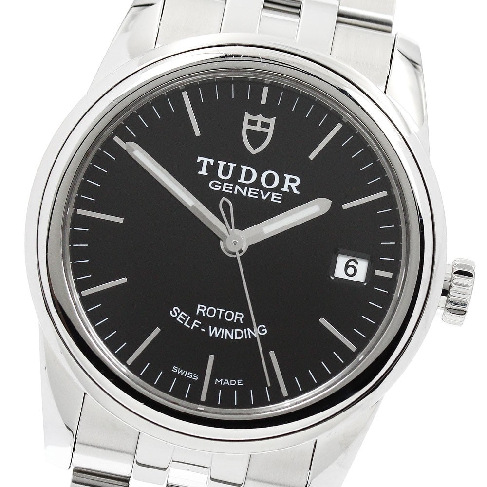 TUDOR Glamour 55000 mens automatic date wristwatch: TUDOR Glamour 55000 mens automatic date wristwatch TUDOR Glamour Date automatic men's wristwatch with a black dial and stainless steel case and bracelet. Features a date display and automatic movement