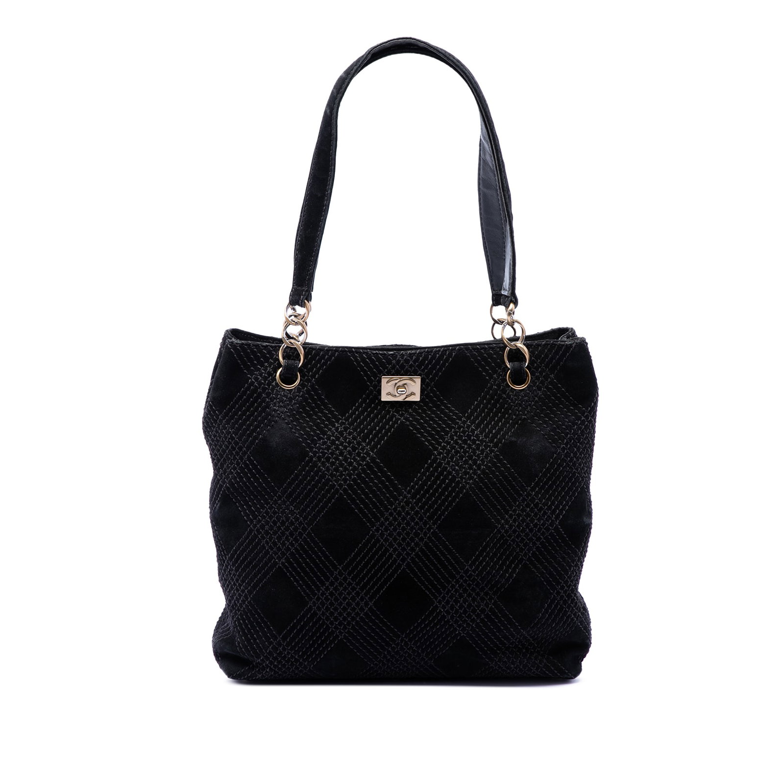 Chanel Wild Stitch CC Tote Black Suede Leather Bag: Chanel Wild Stitch CC Tote Black Suede Leather Bag This Chanel CC Suede Wild Stitch Tote is a black bag made in Italy, featuring a wild stitch quilted suede leather body, flat leather handles, an open
