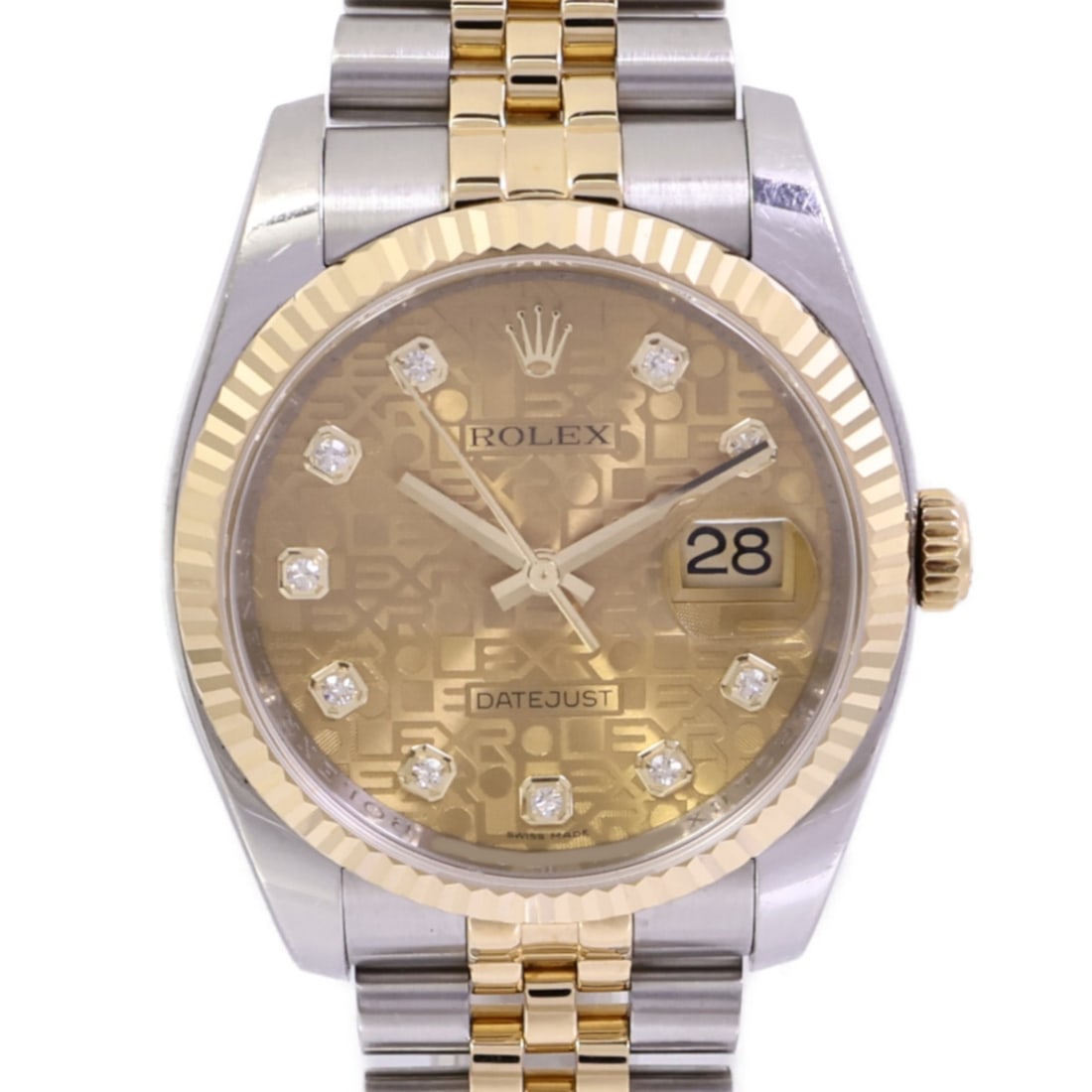 ROLEX 116233G Datejust mens automatic wristwatch in steel and 18K yellow gold: ROLEX 116233G Datejust mens automatic wristwatch in steel and 18K yellow gold Rolex Datejust automatic wristwatch for men, model 116233G, featuring a gold dial and a stainless steel and 18K yellow gol