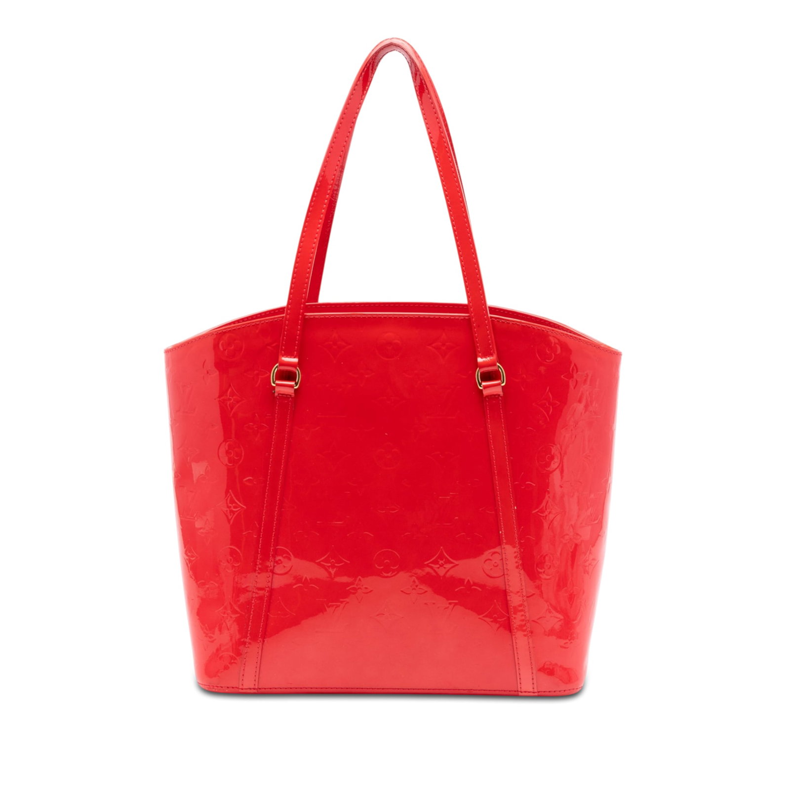 Louis Vuitton Avalon GM Monogram Vernis Leather Tote: Louis Vuitton Avalon GM Monogram Vernis Leather Tote Louis Vuitton Monogram Vernis Avalon GM tote bag in red leather with flat leather straps, an open top with hook closure, and interior zip and slip 