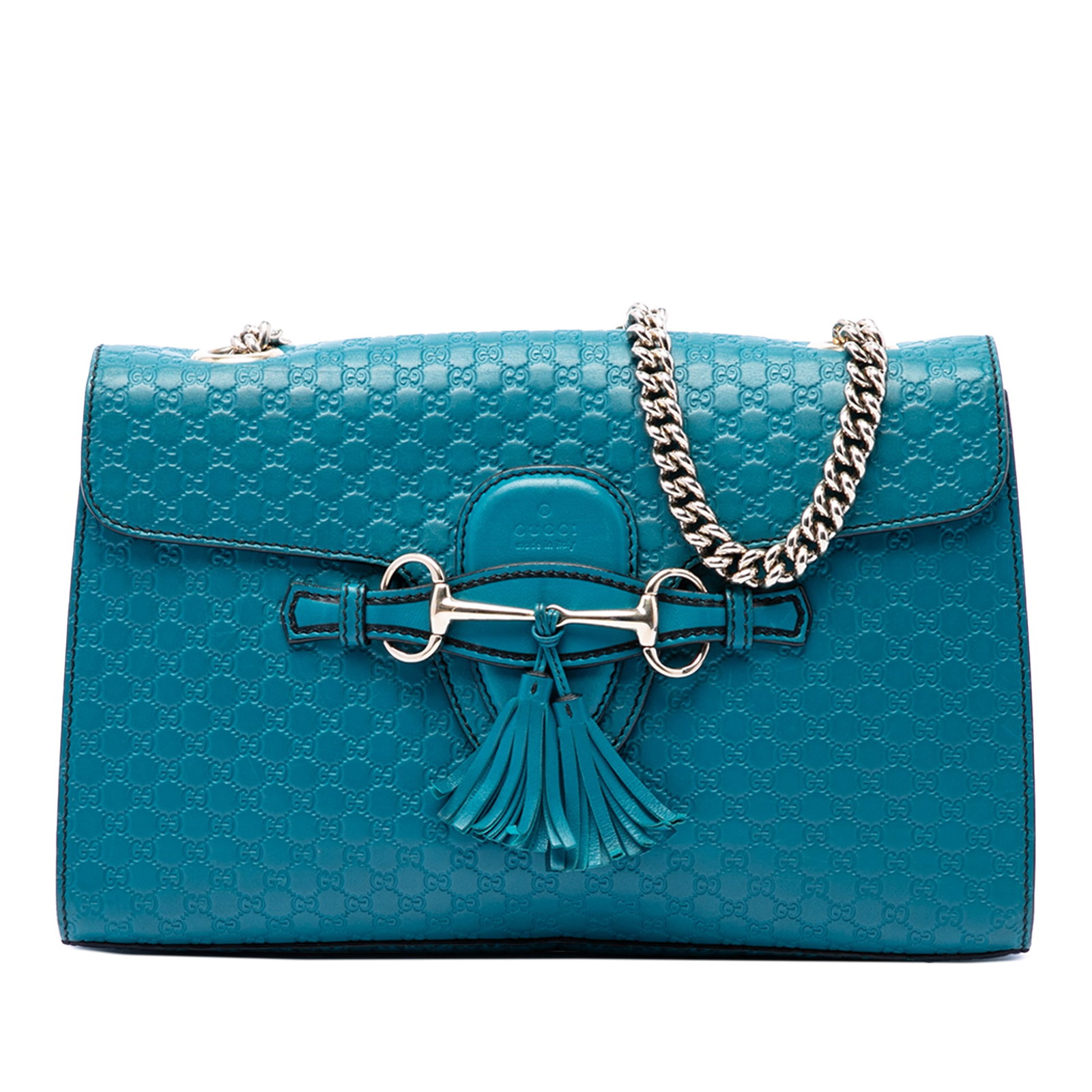 Gucci Emily Medium Microguccissima Leather Shoulder Bag Blue: Gucci Emily Medium Microguccissima Leather Shoulder Bag Blue Gucci Medium Microguccissima Emily shoulder bag in blue embossed leather. This shoulder bag features a chain link shoulder strap with a lea