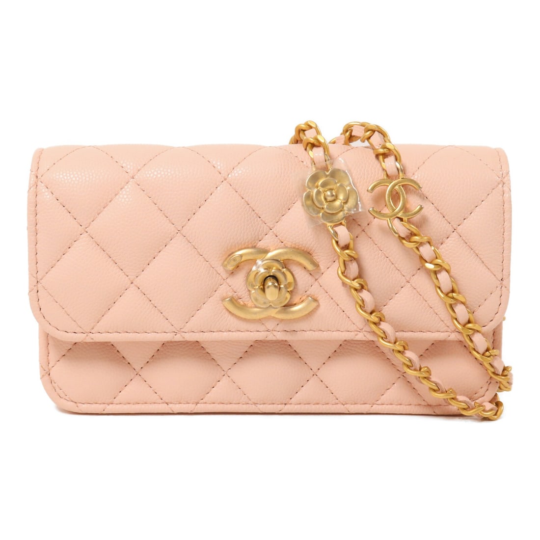 CHANEL Sweet Camellia Flap Phone Bag Pink Calfskin Chain Shoulder Bag: CHANEL Sweet Camellia Flap Phone Bag Pink Calfskin Chain Shoulder Bag Compact CHANEL Sweet Camellia flap phone bag in pink calfskin with CC GHW and a chain shoulder strap. This women's shoulder bag fe