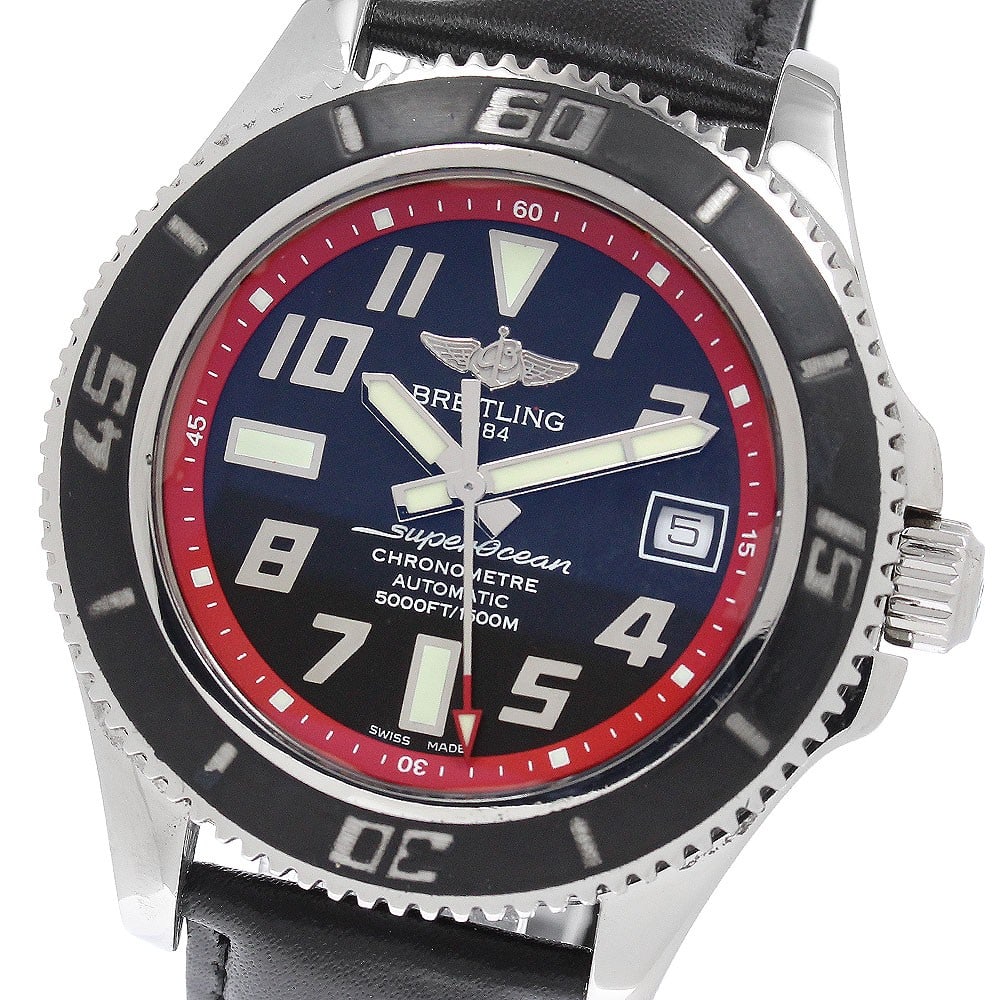 Breitling Superocean 42 A17364 Mens Automatic Date Watch: Breitling Superocean 42 A17364 Mens Automatic Date Watch Breitling Superocean 42 men's wristwatch with automatic movement and date function. This stainless steel watch features a black dial and comes 