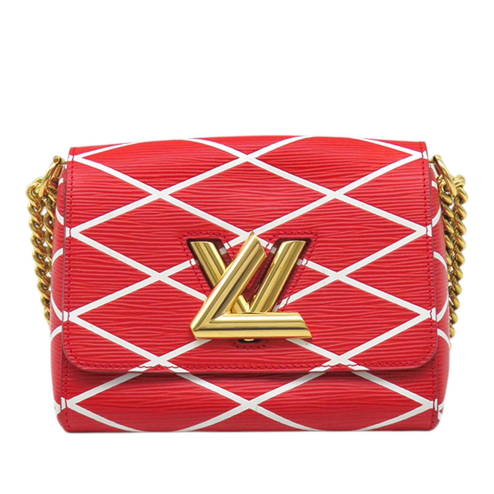 Louis Vuitton Epi Malletage Twist Leather Shoulder Bag Red: Louis Vuitton Epi Malletage Twist Leather Shoulder Bag Red Louis Vuitton Epi Malletage Twist shoulder bag crafted in red epi leather with a gold-tone curb chain strap and leather shoulder guard. The d