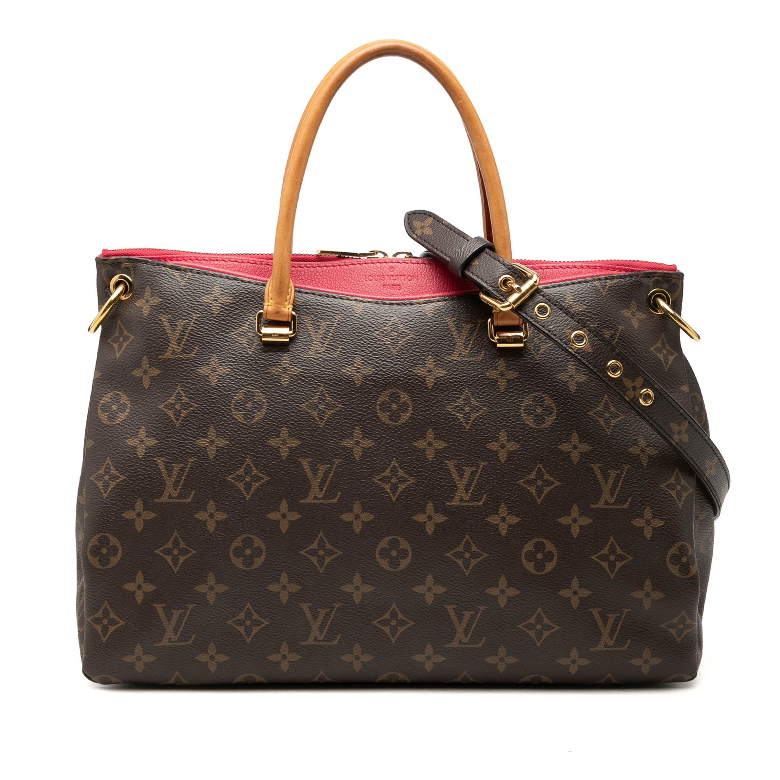 Louis Vuitton Pallas MM Monogram Shoulder Bag: Louis Vuitton Pallas MM Monogram Shoulder Bag Louis Vuitton Monogram Pallas MM handbag crafted with a monogram canvas body, leather trim, rolled vachetta leather handles, and a detachable flat strap. 