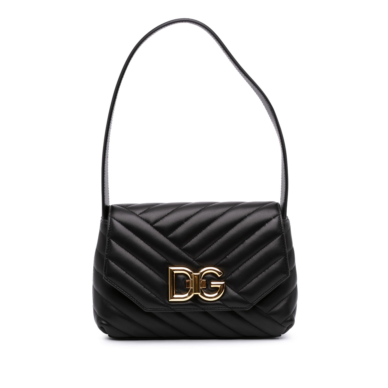 Dolce & Gabbana Lop Small Quilted Lambskin Shoulder Bag Black: Dolce & Gabbana Lop Small Quilted Lambskin Shoulder Bag Black A Dolce & Gabbana small shoulder bag crafted in black quilted lambskin leather. It features a flat leather strap, a front flap with twist 