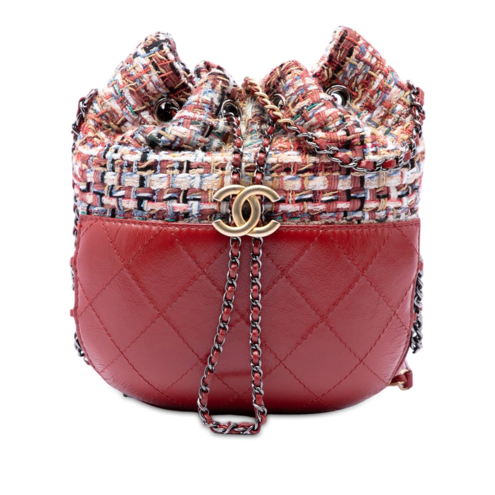 Chanel Gabrielle Small Bucket Bag Quilted Calfskin Tweed Red (1 of 6)