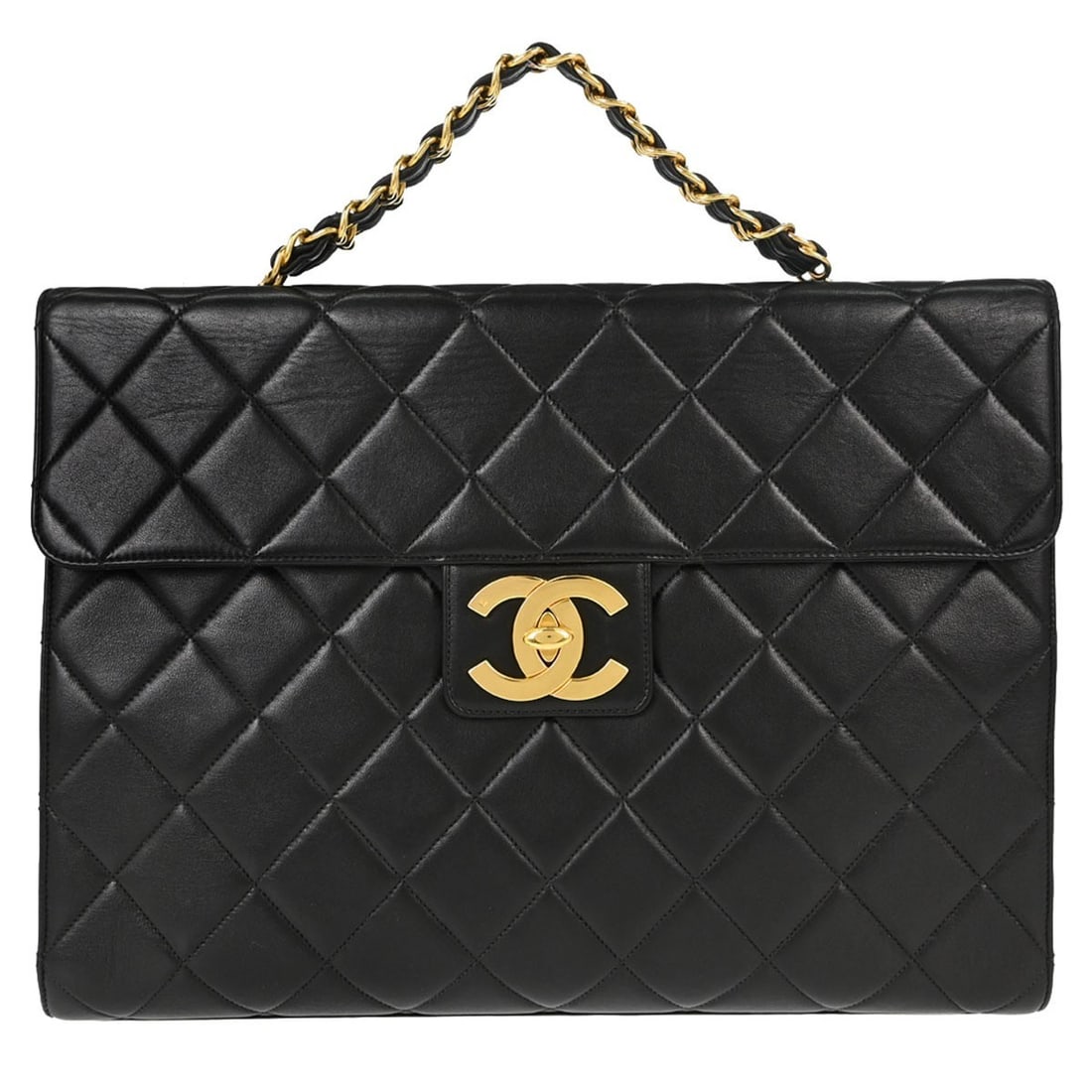 CHANEL black lambskin handbag with double handles (1 of 15)