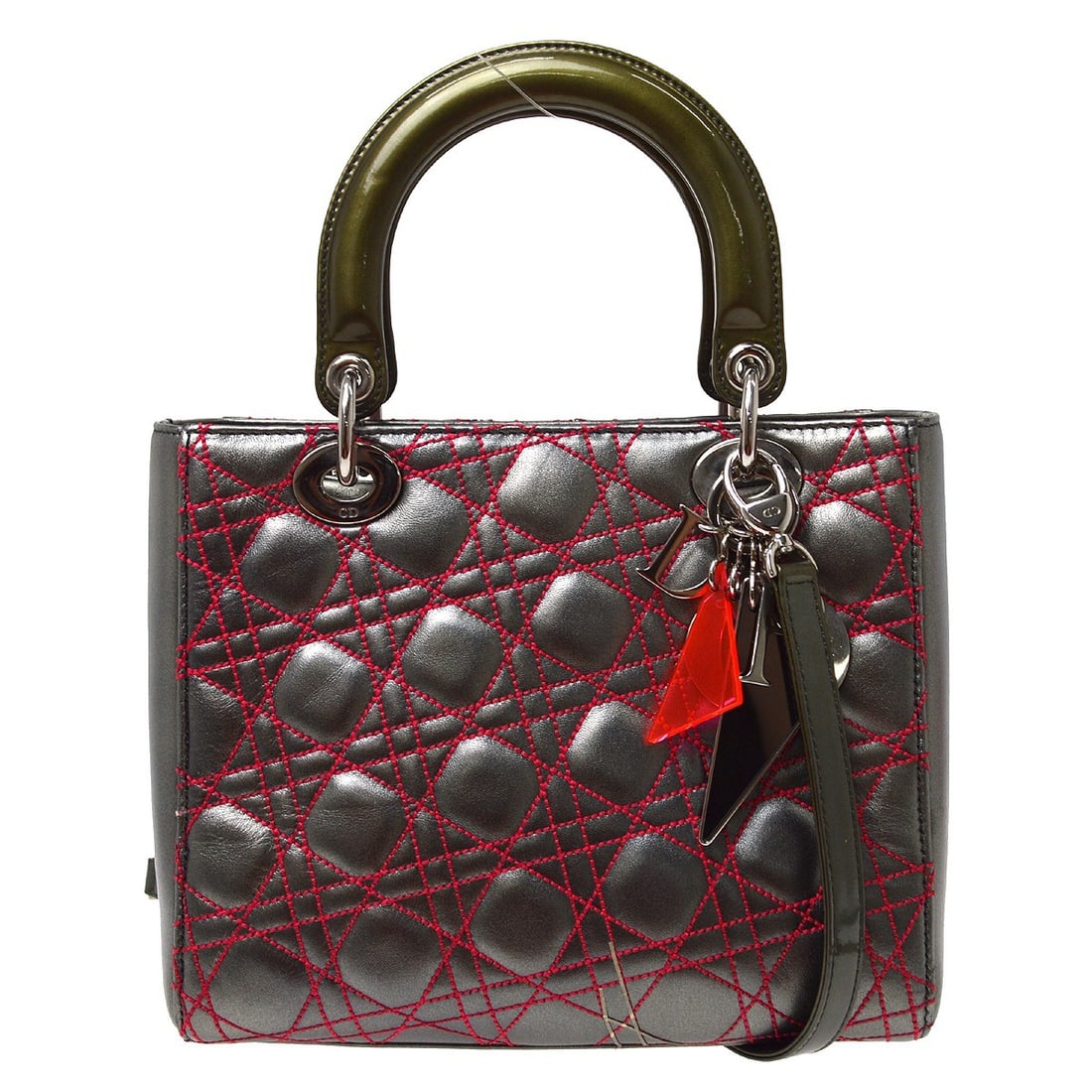 Christian Dior Lady Dior gray leather quilted handbag: Christian Dior Lady Dior gray leather quilted handbag Christian Dior Lady Dior handbag in gray leather with the signature Cannage quilted design. Made in Italy, this bag is presented in good condition