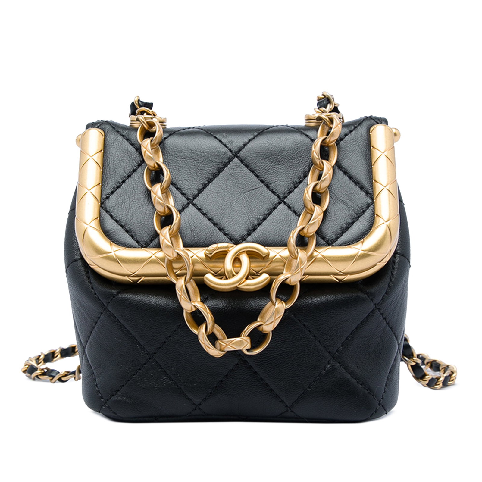 Chanel My Crush Micro Quilted Lambskin Satchel Black: Chanel My Crush Micro Quilted Lambskin Satchel Black A compact Chanel satchel crafted in black micro quilted lambskin leather. It features a chain link handle, a leather-woven chain link strap, a top 