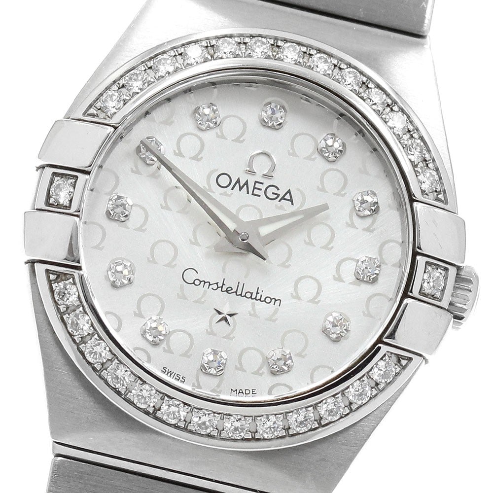 OMEGA Constellation ladies quartz watch ref 123.15.24.60.52.001 diamond bezel: OMEGA Constellation ladies quartz watch ref 123.15.24.60.52.001 diamond bezel OMEGA Constellation ladies wristwatch with a diamond bezel and 12P dial. This quartz watch features a silver dial and a st