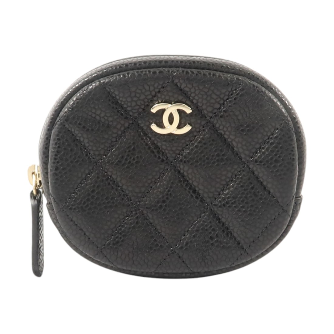 CHANEL A68995 round coin purse in black calfskin with CC and GHW: CHANEL A68995 round coin purse in black calfskin with CC and GHW Classic round coin purse in black calfskin leather with CHANEL CC GHW styling. Compact and practical, it features a zip fastener closur