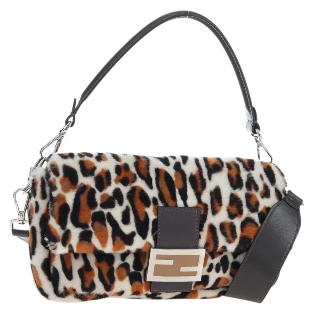 Fendi Mamma Baguette 2way Shoulder Bag Leopard Unborn Calf Skin: Fendi Mamma Baguette 2way Shoulder Bag Leopard Unborn Calf Skin Authentic Fendi Mamma Baguette shoulder bag in leopard pattern harako leather with a 2-way design. This women's bag includes a dust bag 