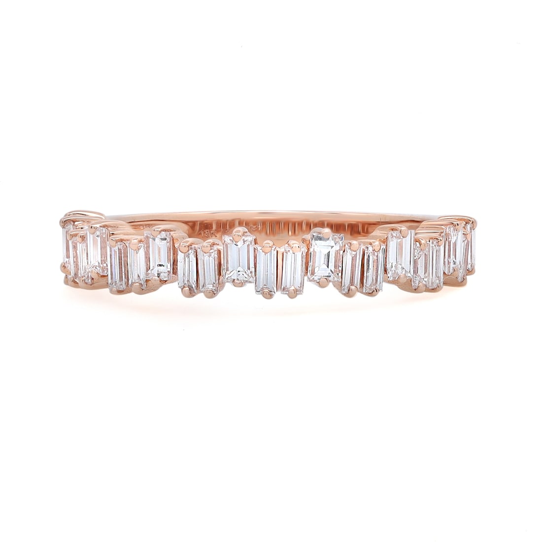 Rachel Koen 0.63CT Baguette Diamond Ring in 18K Rose Gold: Rachel Koen 0.63CT Baguette Diamond Ring in 18K Rose Gold This exquisite Rachel Koen ring showcases a stunning display of baguette cut diamonds, elegantly set in 18K rose gold. The ring features a tot