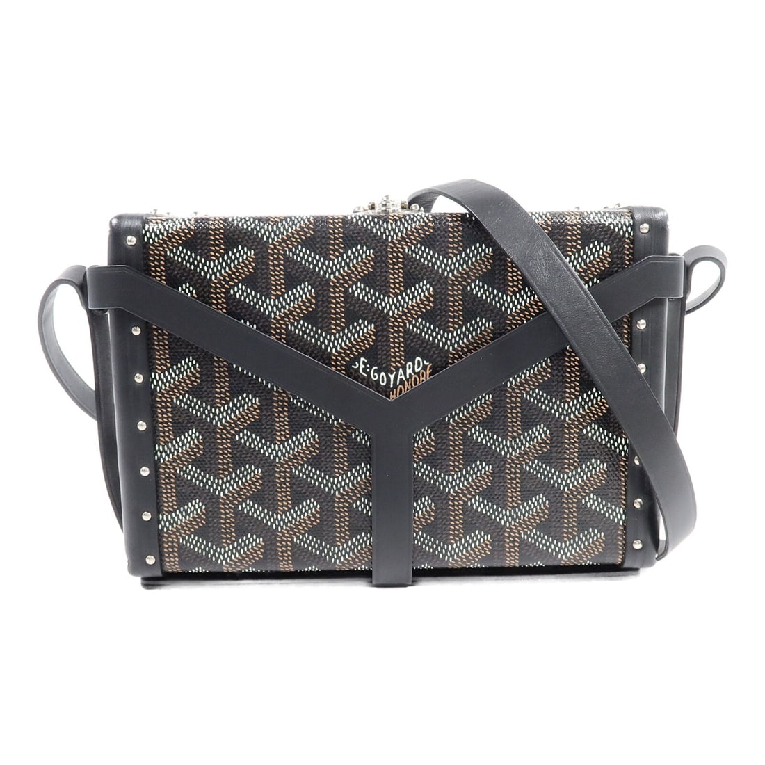 Goyard Minaudiere Trunk Shoulder Bag Black PVC Coated Canvas SHW (1 of 15)