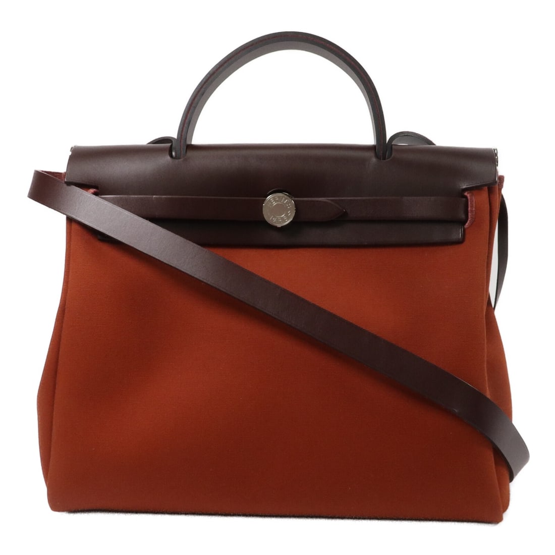 Hermes Herbag PM canvas 2way shoulder bag Cuivre Orange Rouge: Hermes Herbag PM canvas 2way shoulder bag Cuivre Orange Rouge Hermes Herbag PM 2-way shoulder bag in canvas with Cuivre, Orange, and Rouge tones. Made in France, this women's bag features palladium-to