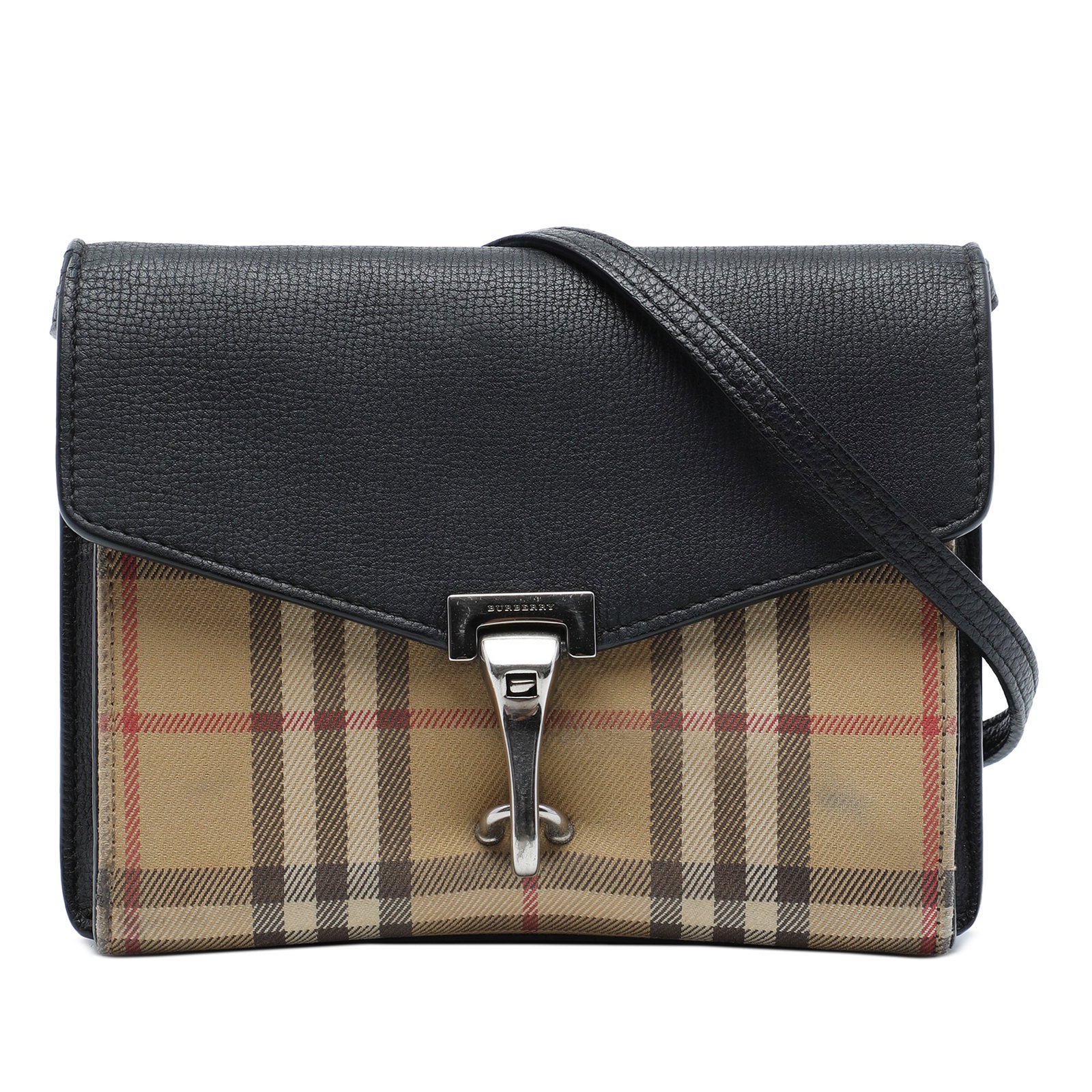 Burberry Macken Small Crossbody Bag in House Check Canvas and Leather: Burberry Macken Small Crossbody Bag in House Check Canvas and Leather Burberry Small Derby Macken crossbody bag crafted with house check canvas and leather. This crossbody features an adjustable flat 