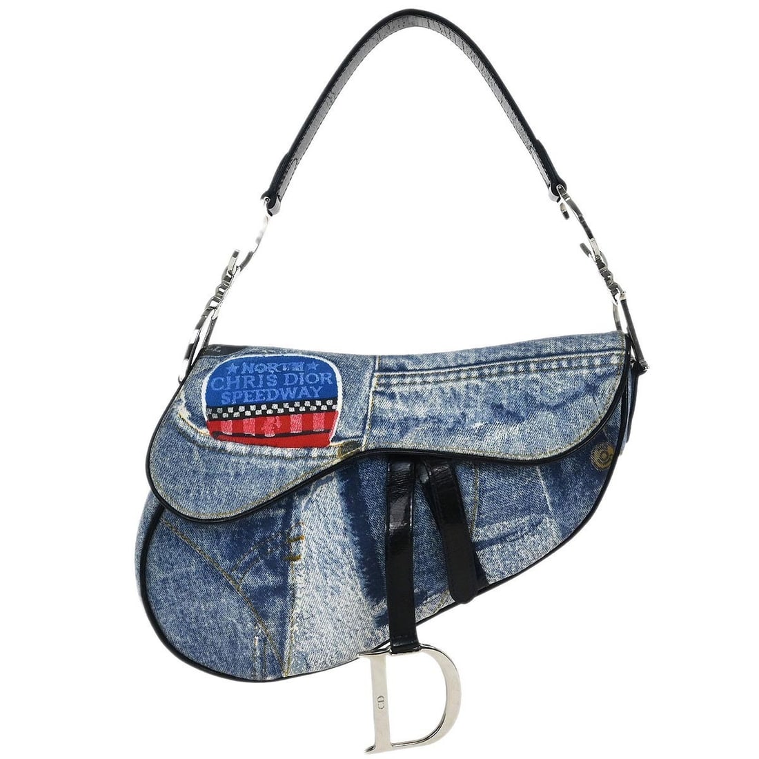 Dior Saddle Shoulder Bag Blue Denim Print Canvas Leather Italy (1 of 10)