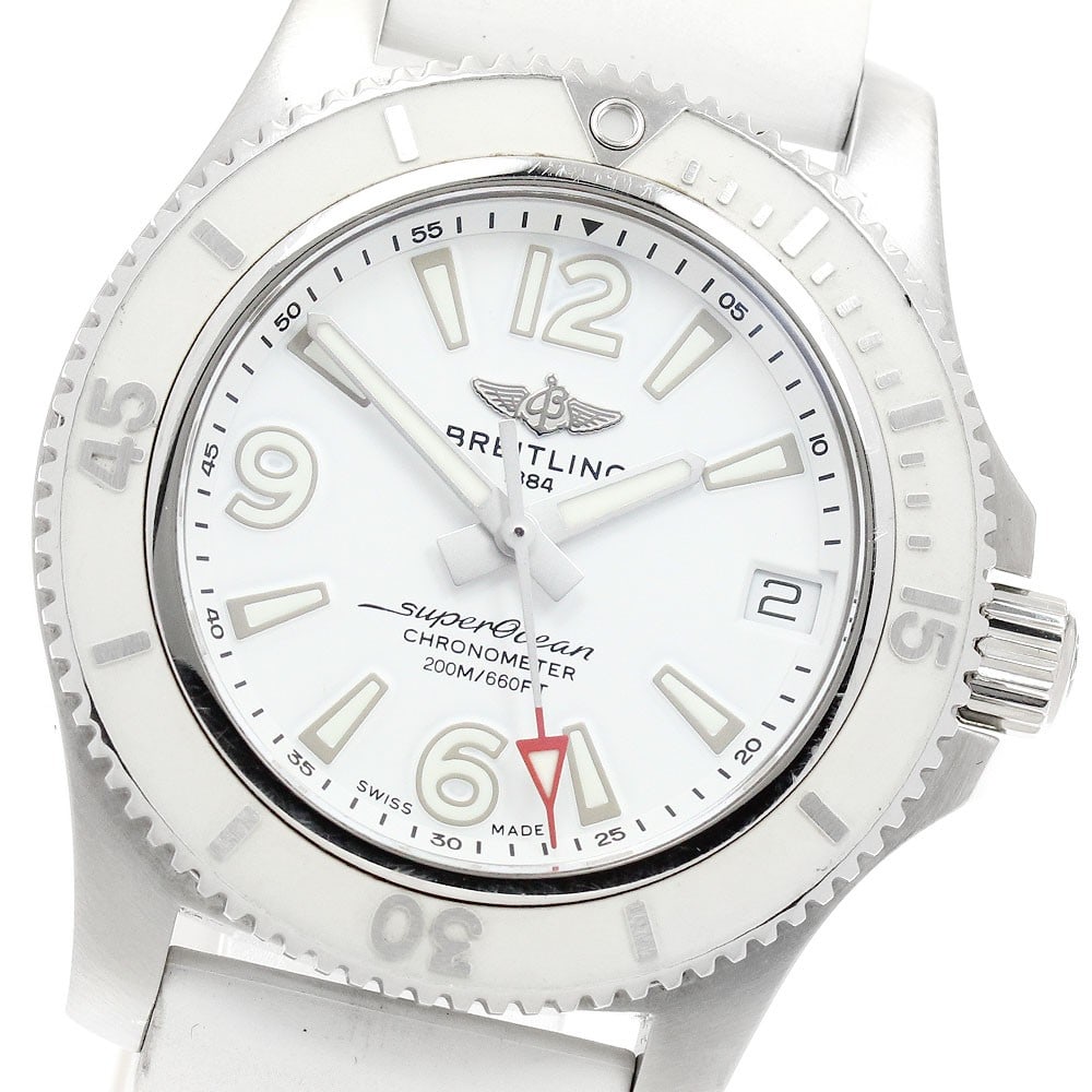 Breitling Superocean 2 36 Automatic Date Unisex Wristwatch A17316: Breitling Superocean 2 36 Automatic Date Unisex Wristwatch A17316 Breitling Superocean II 36 automatic wristwatch with a white dial, stainless steel case, and rubber band. This unisex watch features a