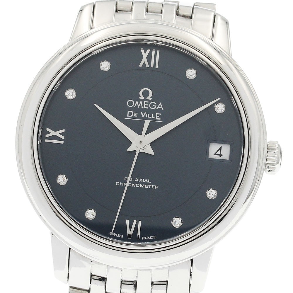 Omega De Ville Prestige Ladies Automatic Date Watch Ref 424.10.33.20.53.001: Omega De Ville Prestige Ladies Automatic Date Watch Ref 424.10.33.20.53.001 OMEGA De Ville Prestige women's wristwatch with an automatic movement, navy dial, date display, and 8P diamond dial configur