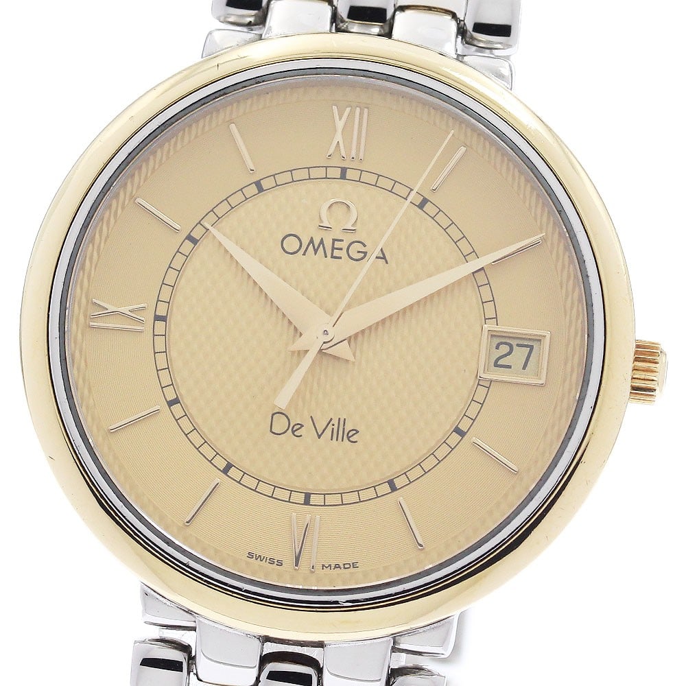 OMEGA De Ville mens quartz wristwatch with date SS YG: OMEGA De Ville mens quartz wristwatch with date SS YG OMEGA De Ville men's wristwatch with a quartz movement and date function. This watch features a gold-tone dial and an SS/YG case and bracelet. It 