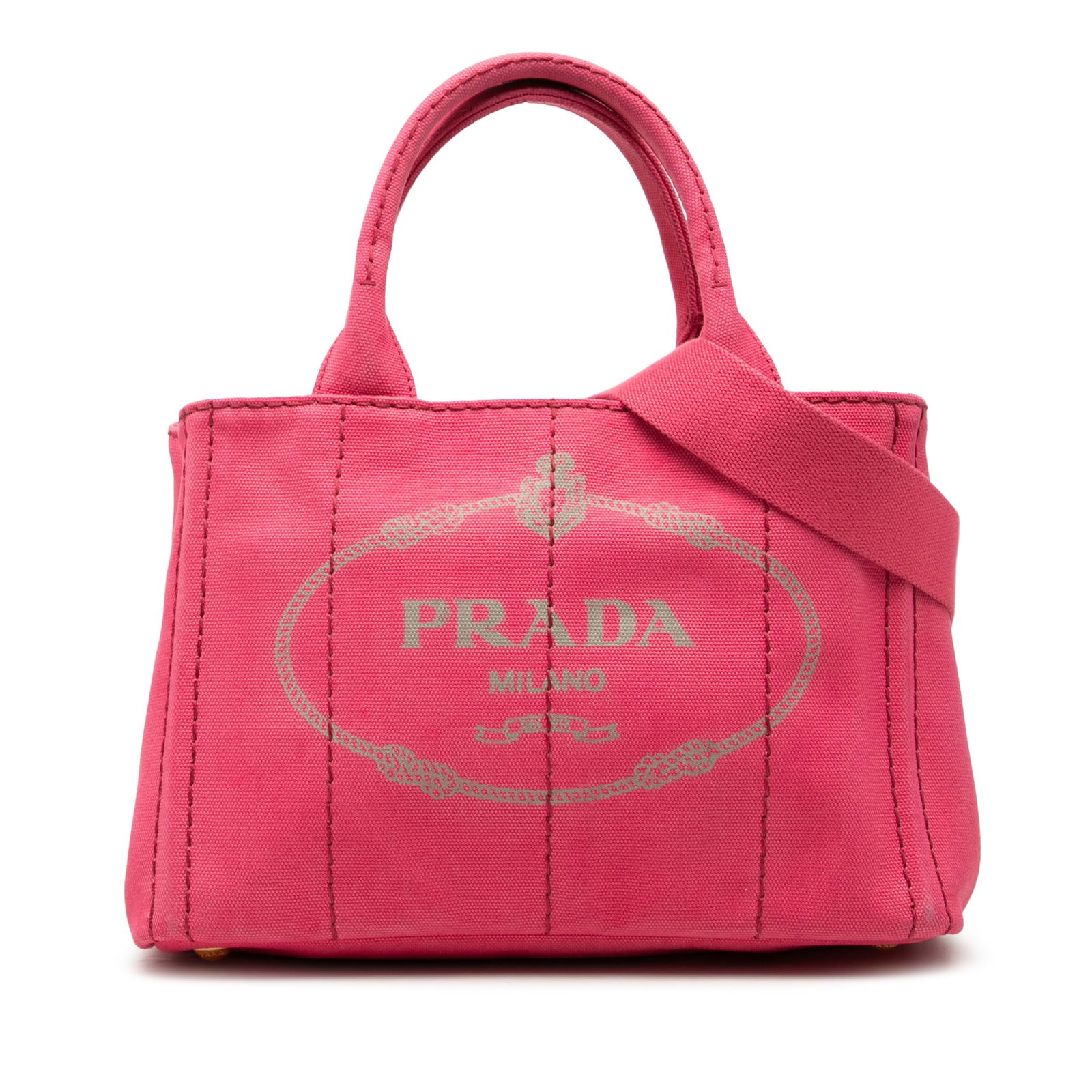 Prada Canapa Small Pink Canvas Satchel with Strap (1 of 7)