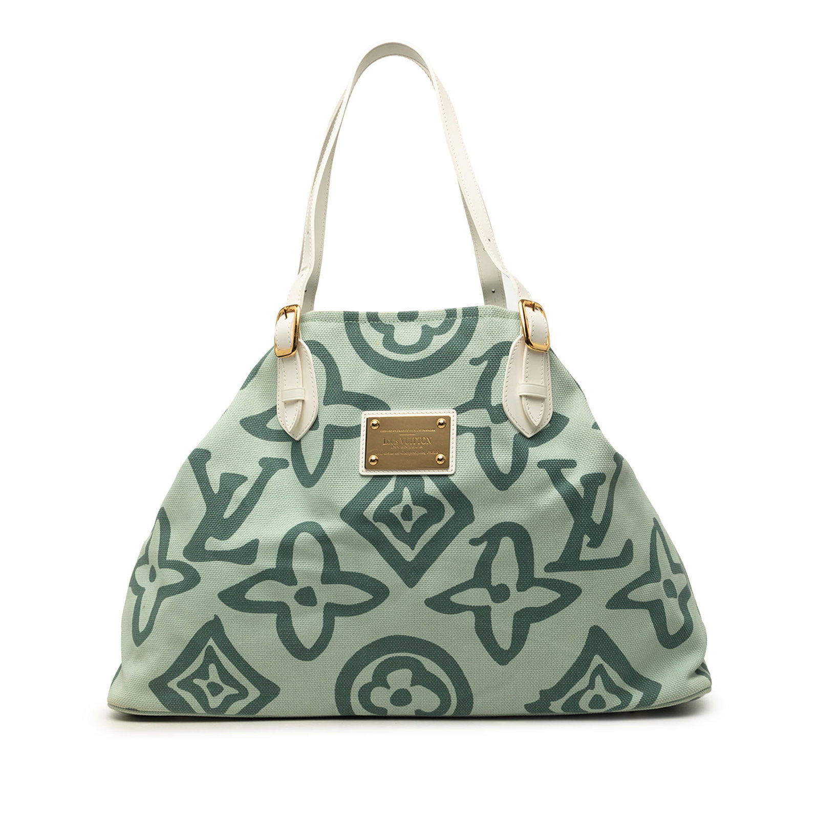 Louis Vuitton Tahitienne Cabas GM Monogram Canvas Tote Bag: Louis Vuitton Tahitienne Cabas GM Monogram Canvas Tote Bag Louis Vuitton Monogram Tahitienne Cabas GM tote bag in green fabric with flat leather straps, an open top, and interior zip and slip pockets.