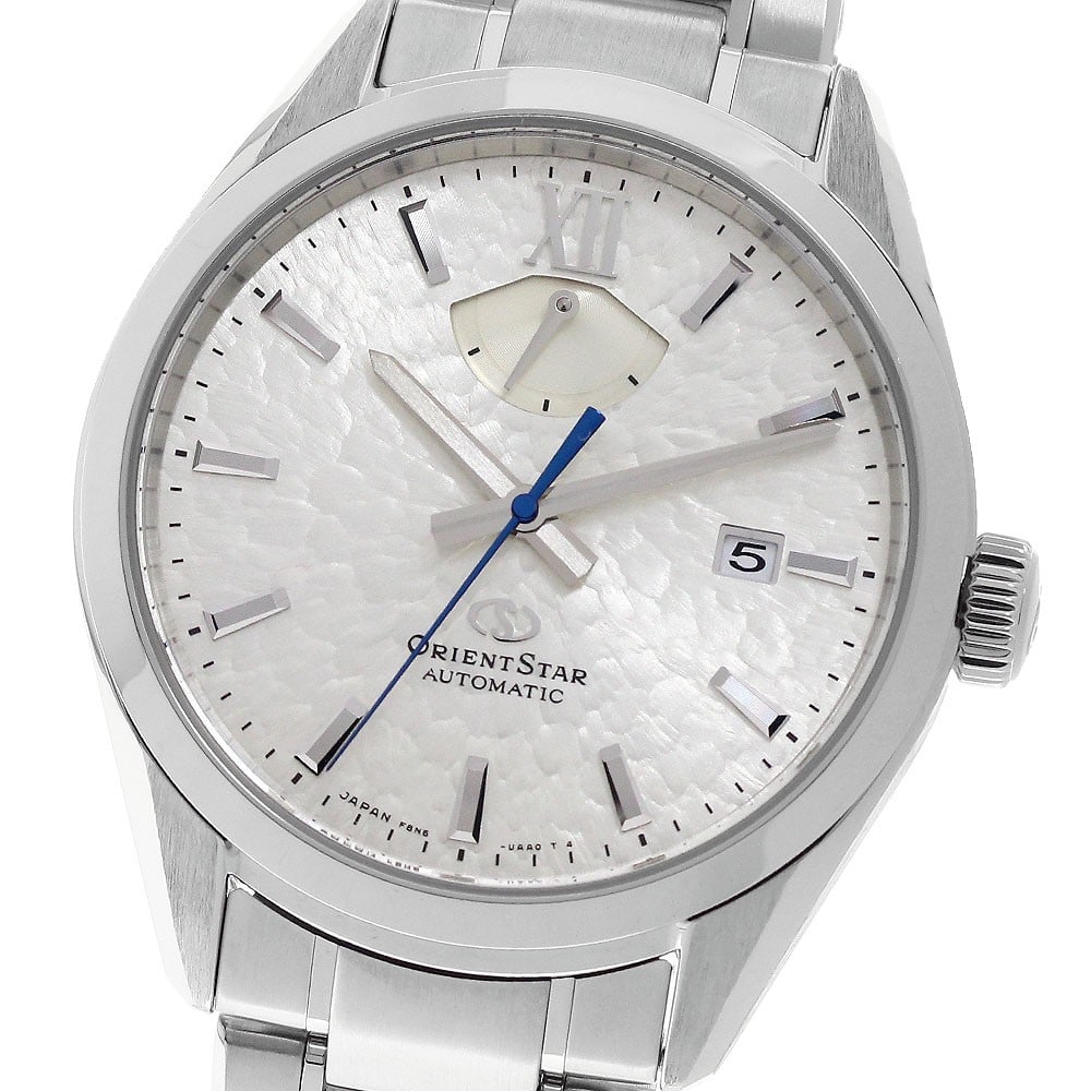 ORIENT Orient Star automatic mens wristwatch RK-BX0001S power reserve: ORIENT Orient Star automatic mens wristwatch RK-BX0001S power reserve Orient Star automatic men's wristwatch with a silver dial, stainless steel case and bracelet, and date and power reserve functions