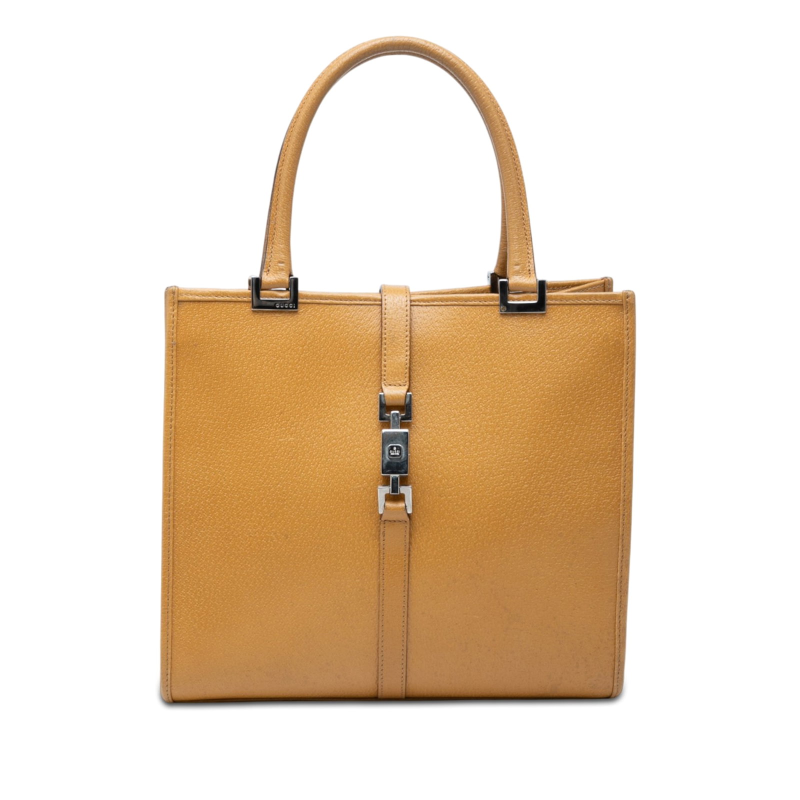 Gucci Jackie Brown Leather Shoulder Bag: Gucci Jackie Brown Leather Shoulder Bag Gucci Jackie handbag crafted in brown calfskin leather with rolled leather handles, a front strap, and push lock closure. The interior includes a zip pocket, an