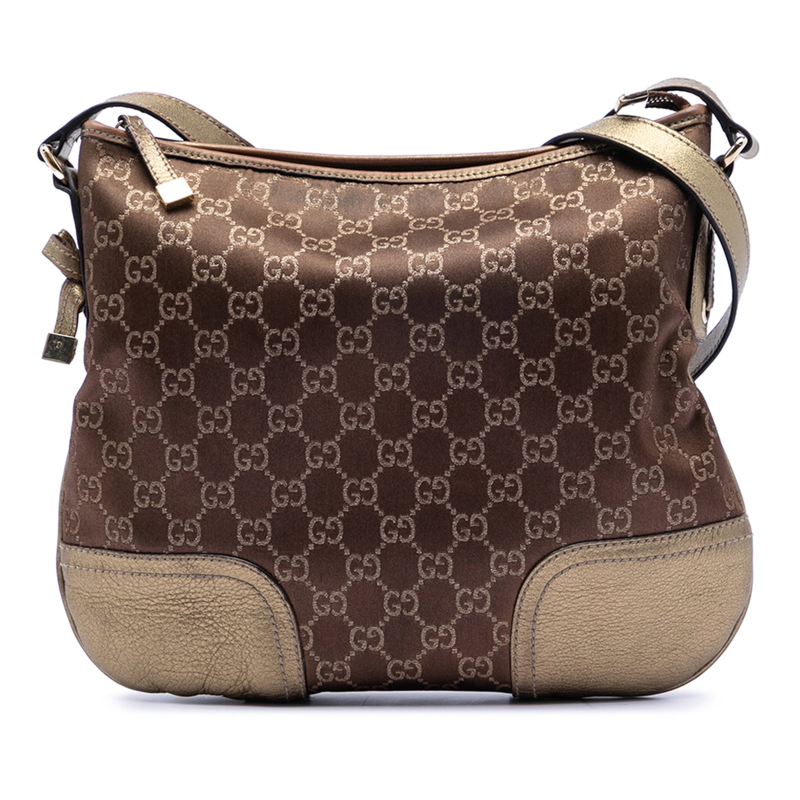 Gucci Princy Brown Canvas Crossbody Bag with Leather Trim: Gucci Princy Brown Canvas Crossbody Bag with Leather Trim This Gucci GG Canvas Princy Crossbody bag features a canvas body with leather trim, an adjustable flat leather strap, a top zip closure, and i