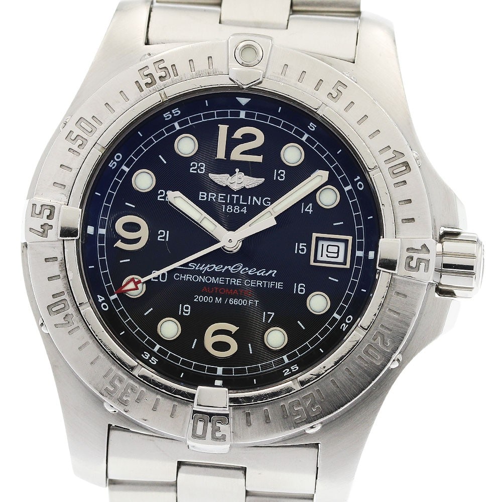 Breitling Superocean Steelfish A17390 mens automatic date wristwatch: Breitling Superocean Steelfish A17390 mens automatic date wristwatch Breitling Superocean Steelfish men's wristwatch with automatic movement and date function. This stainless steel watch features a bl