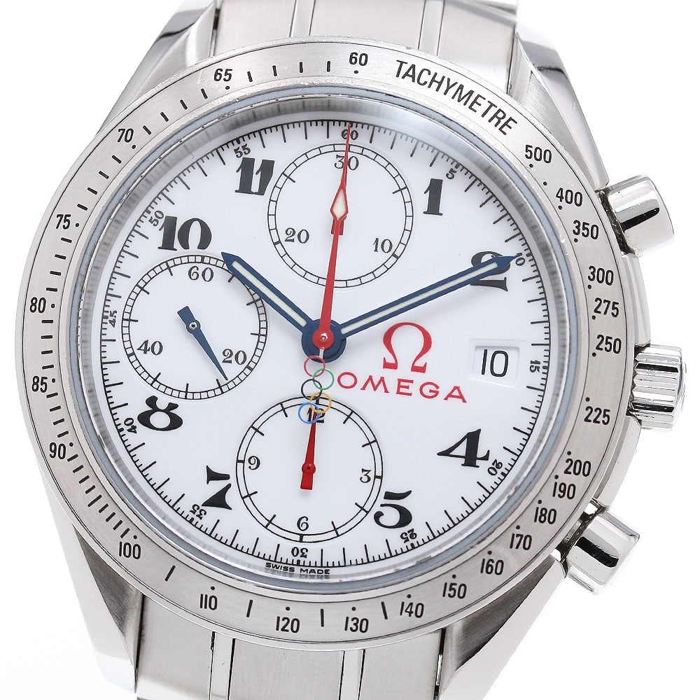 OMEGA Speedmaster 323.10.40.40.04.001 Automatic Chronograph Wristwatch: OMEGA Speedmaster 323.10.40.40.04.001 Automatic Chronograph Wristwatch Omega Speedmaster Olympic Chronograph automatic wristwatch for men with a white dial and stainless steel case and bracelet. This 