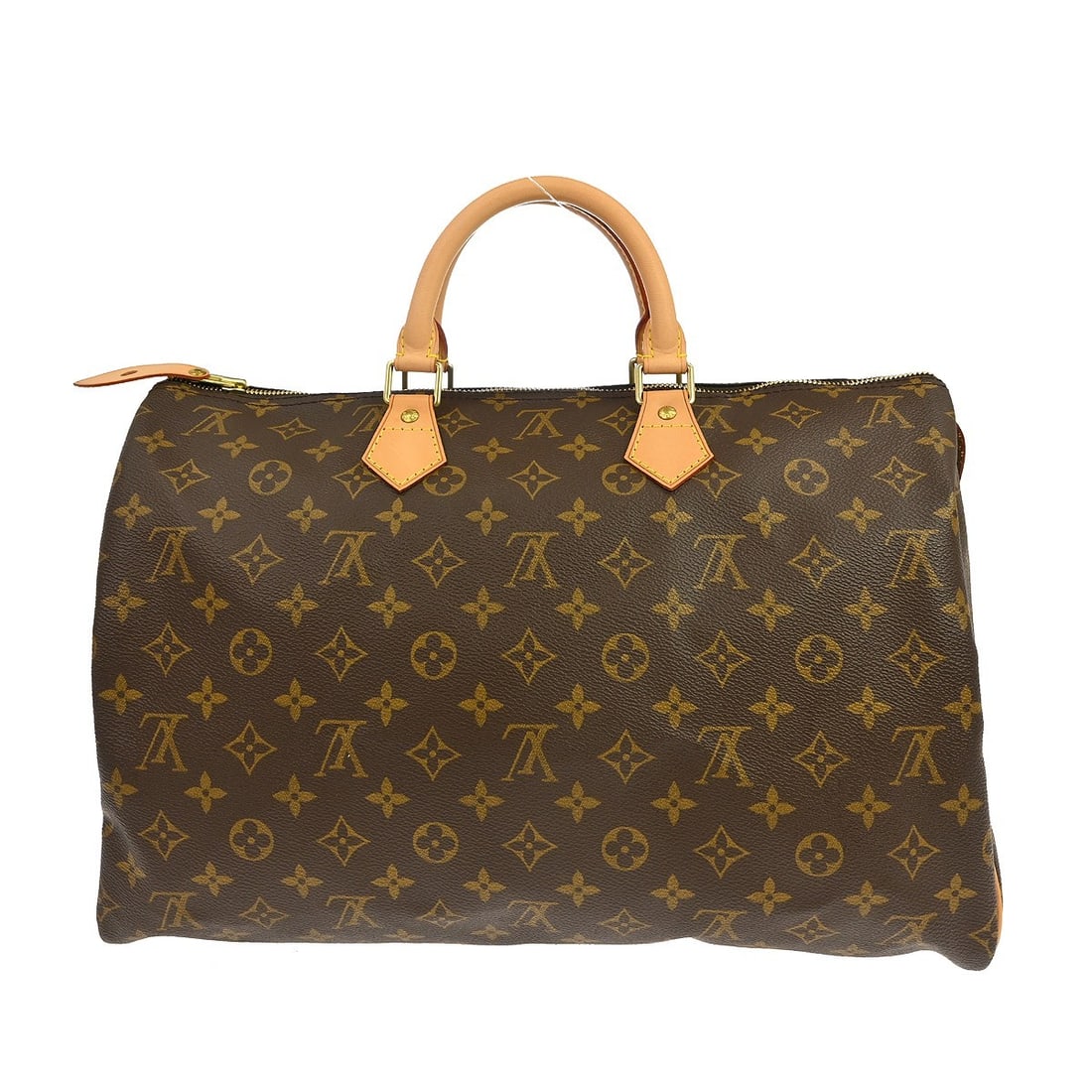 Louis Vuitton Speedy 40 Monogram Canvas Duffle Bag M41522: Louis Vuitton Speedy 40 Monogram Canvas Duffle Bag M41522 Vintage Louis Vuitton Speedy 40 duffle handbag in brown Monogram canvas with leather trim and double handles. This zip-top bag includes one in