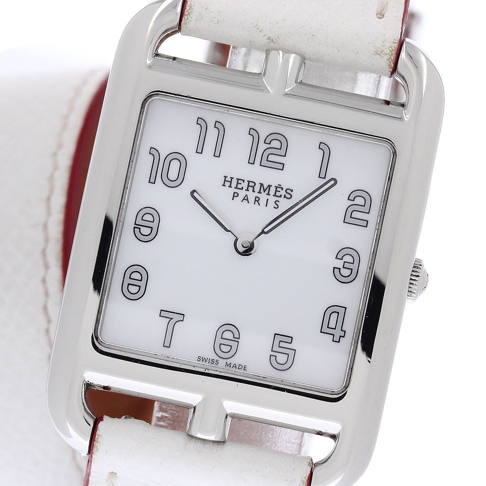 Hermes Cape Cod CC3.710 mens quartz wristwatch steel leather: Hermes Cape Cod CC3.710 mens quartz wristwatch steel leather Hermes Cape Cod CC3.710 men's wristwatch with a quartz movement and a white dial. The stainless steel case is paired with a leather double 