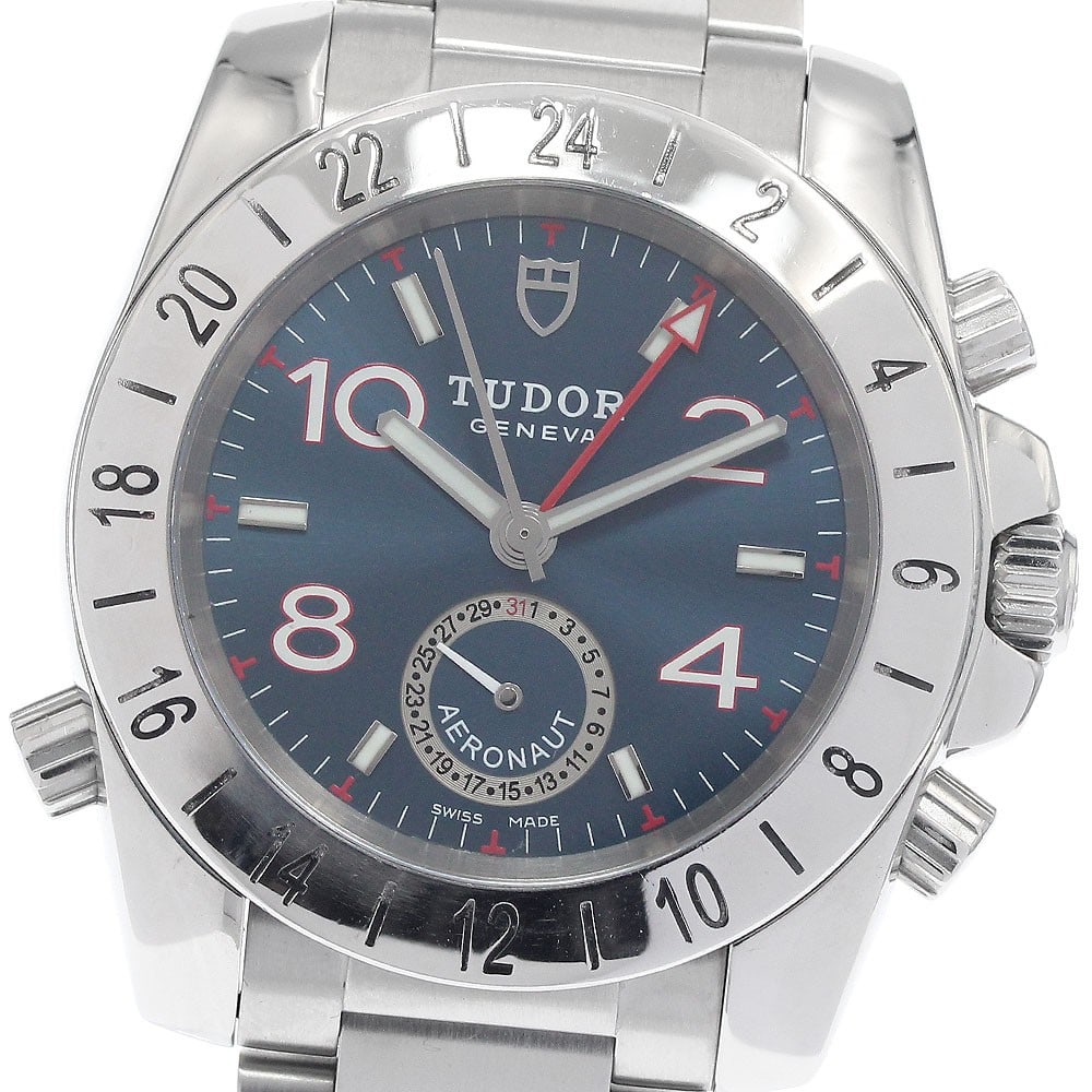 TUDOR Aeronaut 20200 mens automatic GMT date wristwatch: TUDOR Aeronaut 20200 mens automatic GMT date wristwatch TUDOR Aeronaut Date GMT automatic men's wristwatch with a navy dial and stainless steel case and bracelet. This watch features date and GMT func