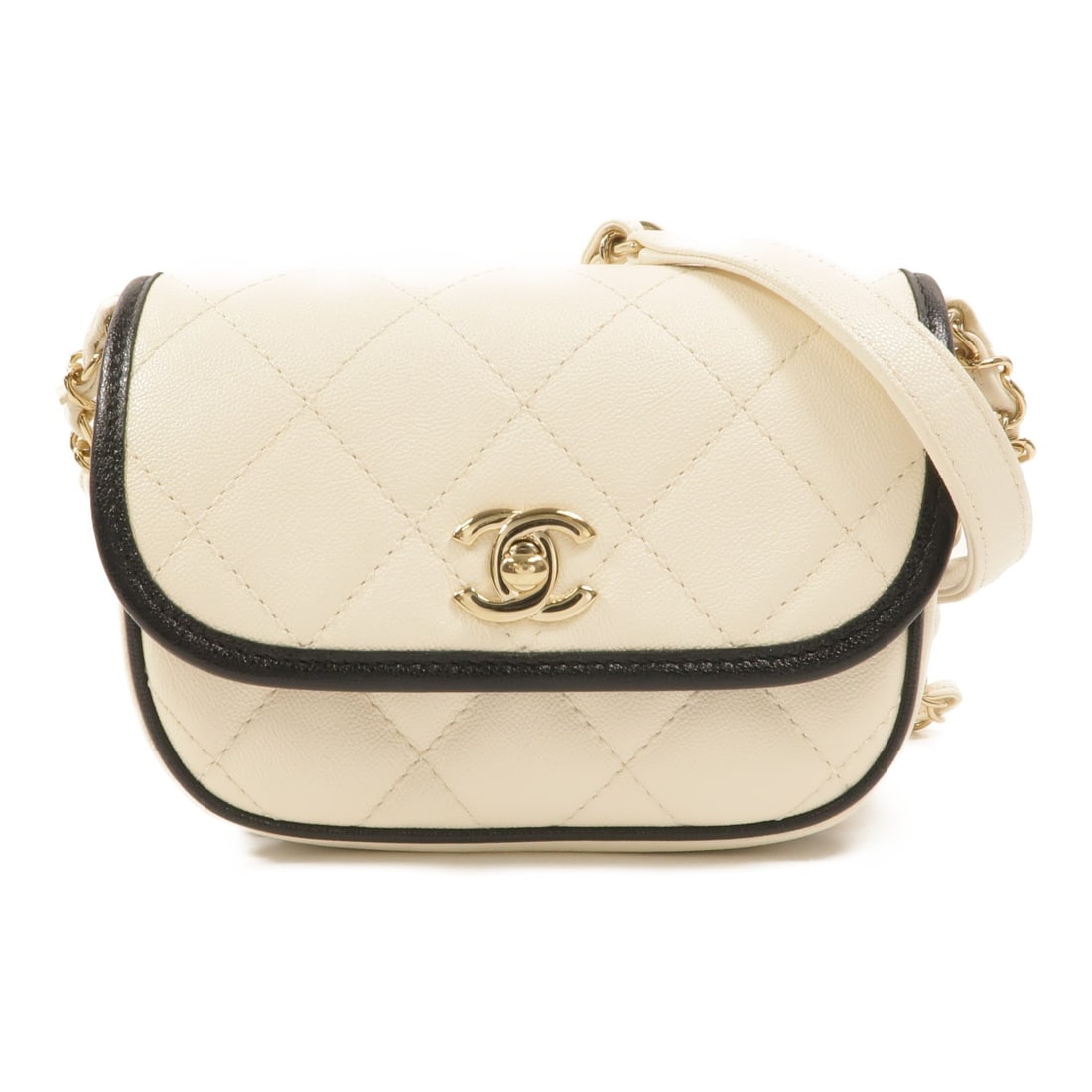 CHANEL AS2465 Mini Round Flap Shoulder Bag Black White Calfskin (1 of 15)