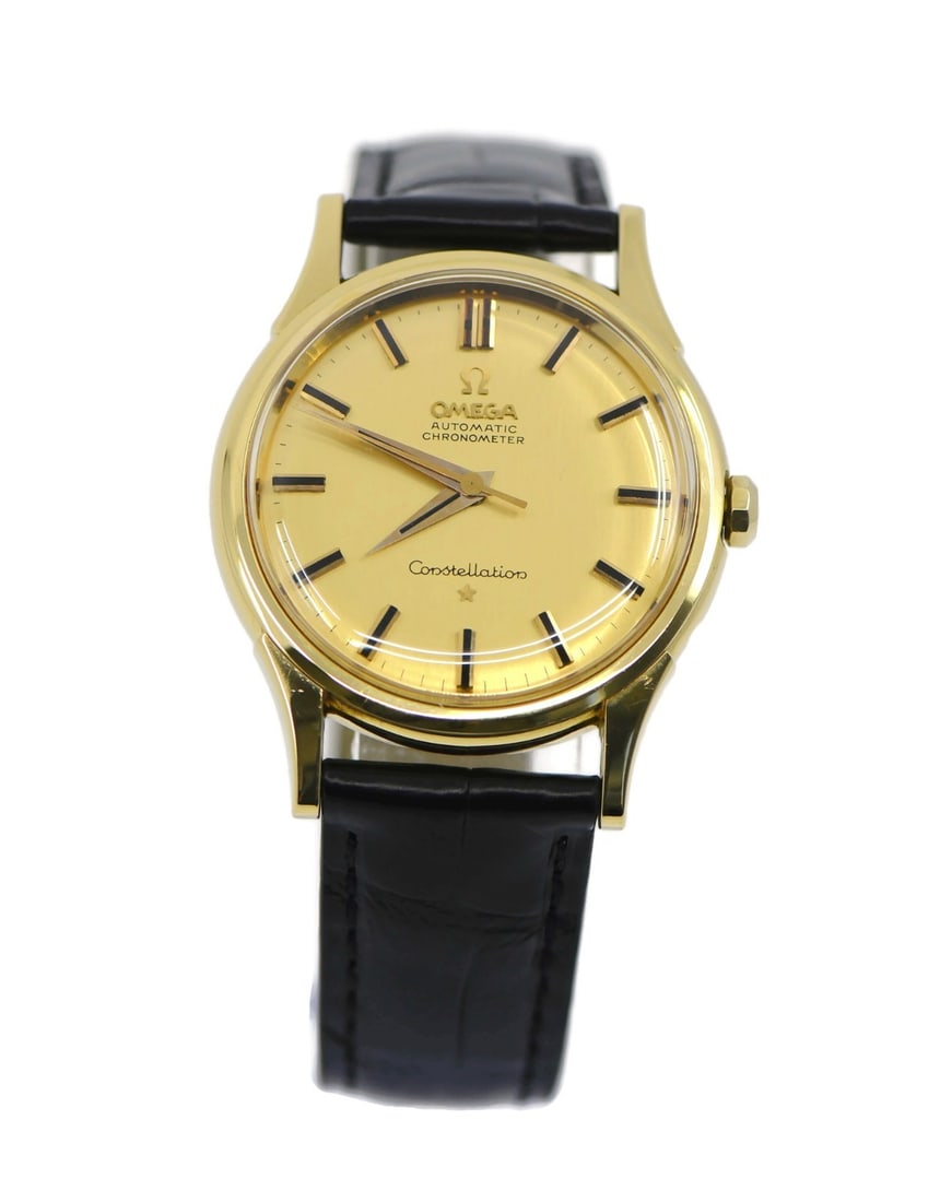 Omega Constellation Automatic Mens Wristwatch 18K Yellow Gold Ref 14381 2 SC61: Omega Constellation Automatic Mens Wristwatch 18K Yellow Gold Ref 14381 2 SC61 Pre-owned Omega Constellation men's wristwatch with an automatic mechanical movement and analog display. This Swiss-made 