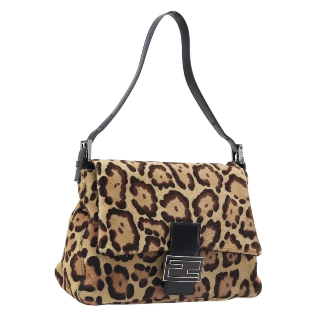 Fendi Mamma Baguette Brown Leopard Calf Hair Shoulder Bag: Fendi Mamma Baguette Brown Leopard Calf Hair Shoulder Bag Fendi Mamma Baguette shoulder bag in brown leopard pattern harako leather with silver-tone accents. Made in Italy, this women's bag includes a