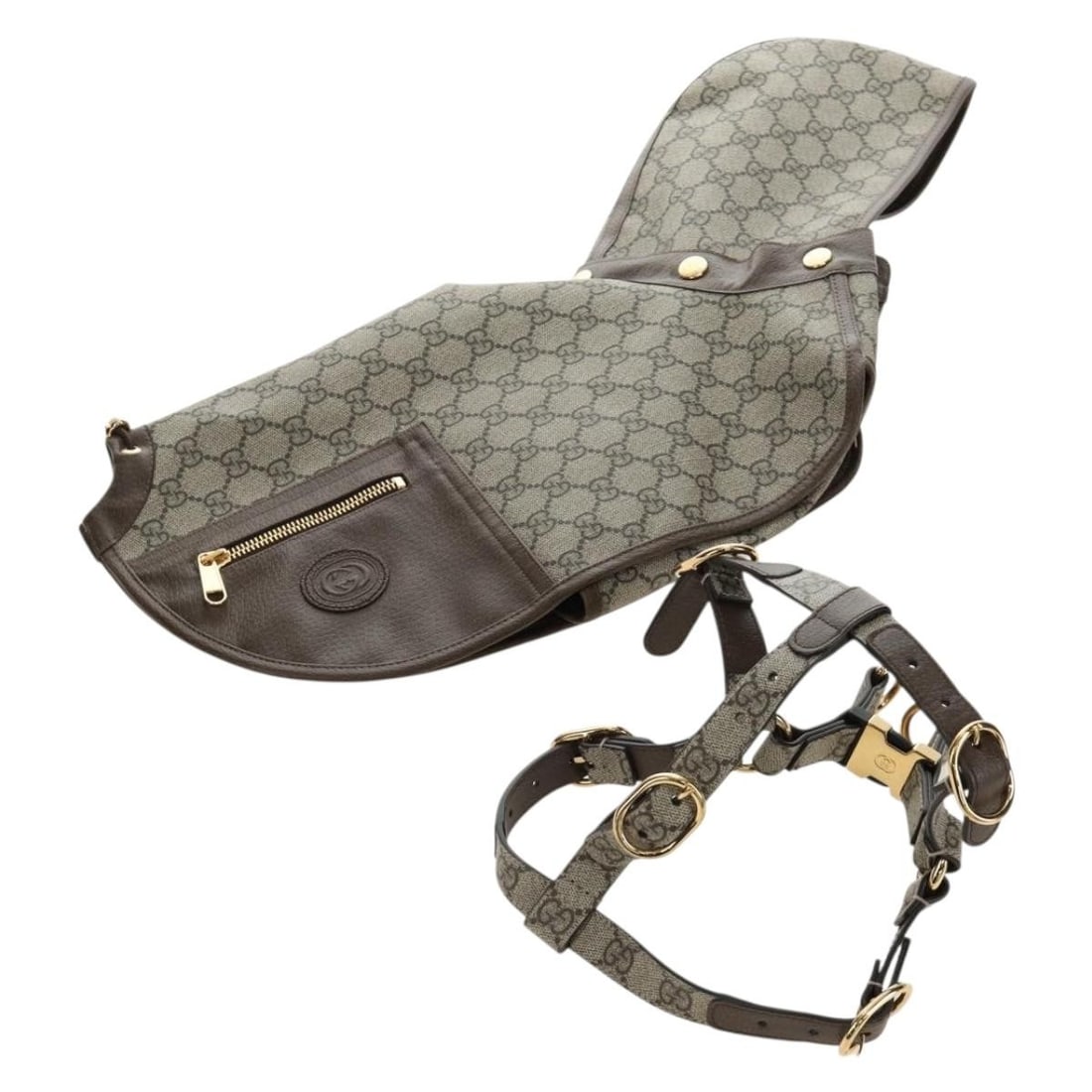 Gucci 692963 GG Supreme PVC pet harness coat set beige gold (1 of 18)
