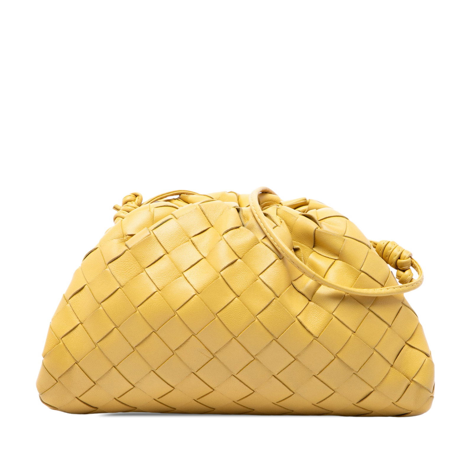 Bottega Veneta The Mini Pouch Intrecciato Nappa Leather Crossbody Bag: Bottega Veneta The Mini Pouch Intrecciato Nappa Leather Crossbody Bag A compact Bottega Veneta crossbody bag crafted in yellow woven leather with the signature Nappa Intrecciato look. The Mini Pouch f